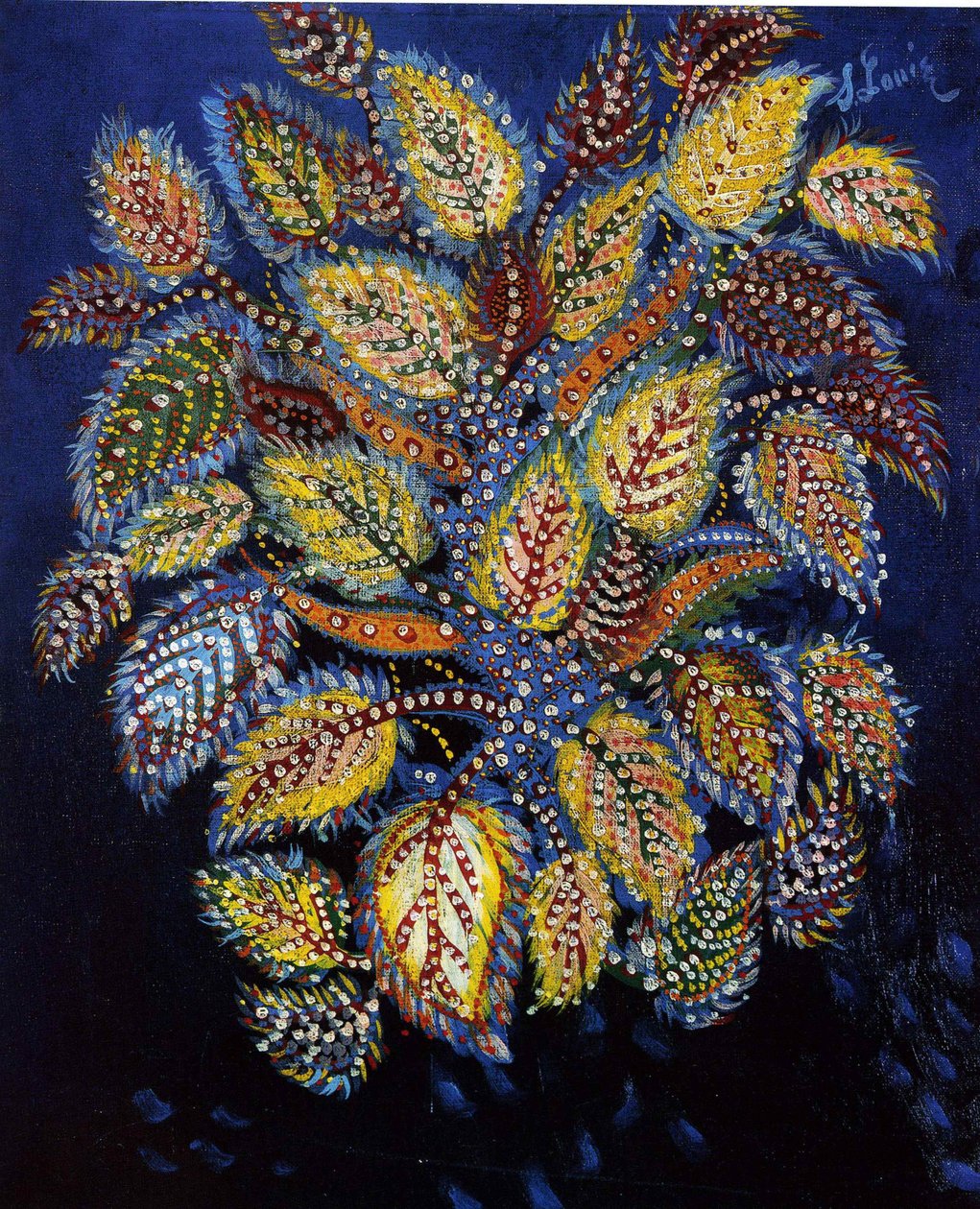 Fläckiga blommor på blå mark, 1929. av Louis