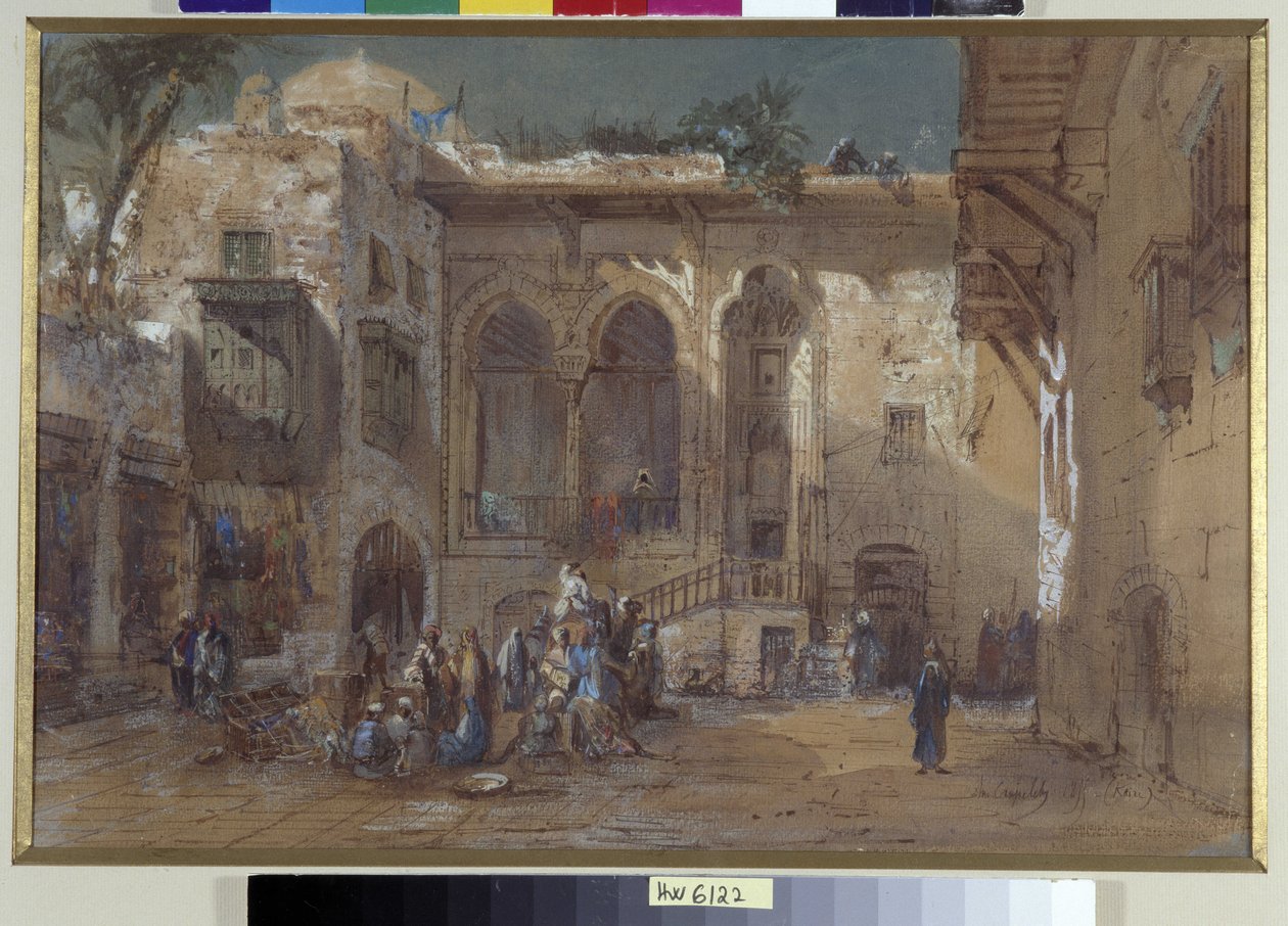 Ett livligt torg i Kairo, Egypten av Louis Amable Crapelet