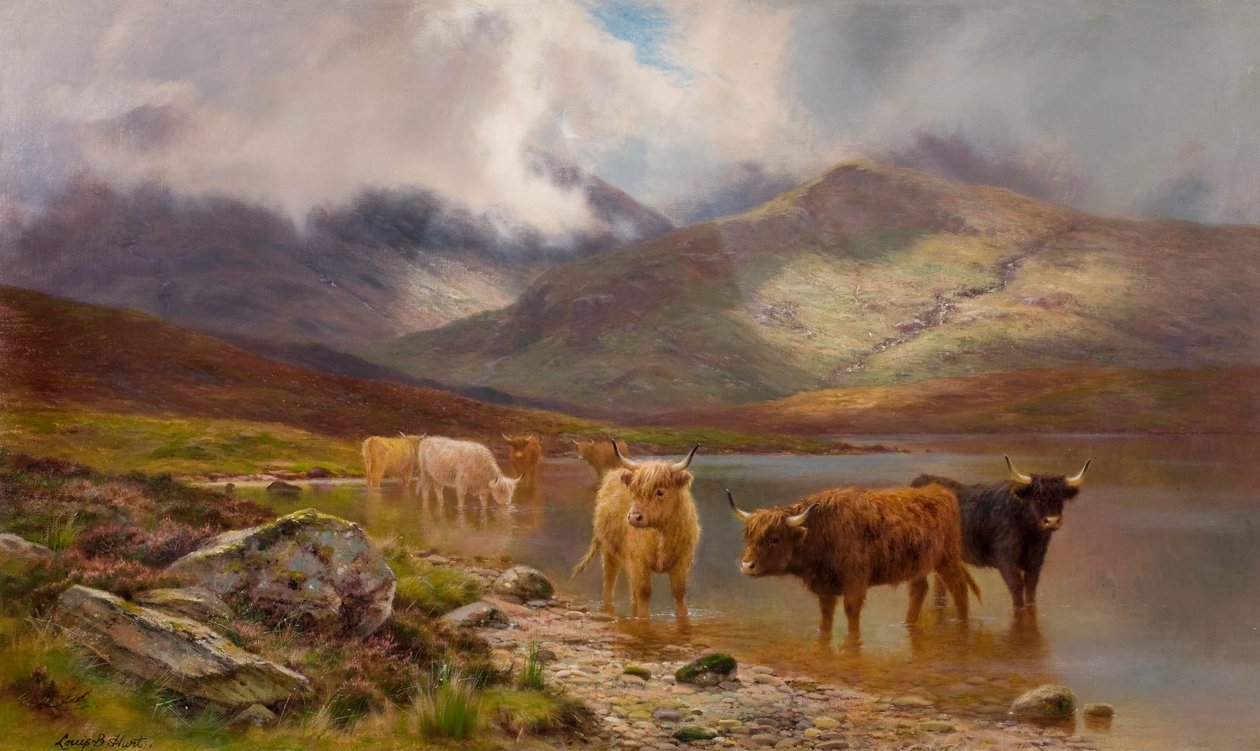Highland Cattle (olja på duk) av Louis Bosworth Hurt