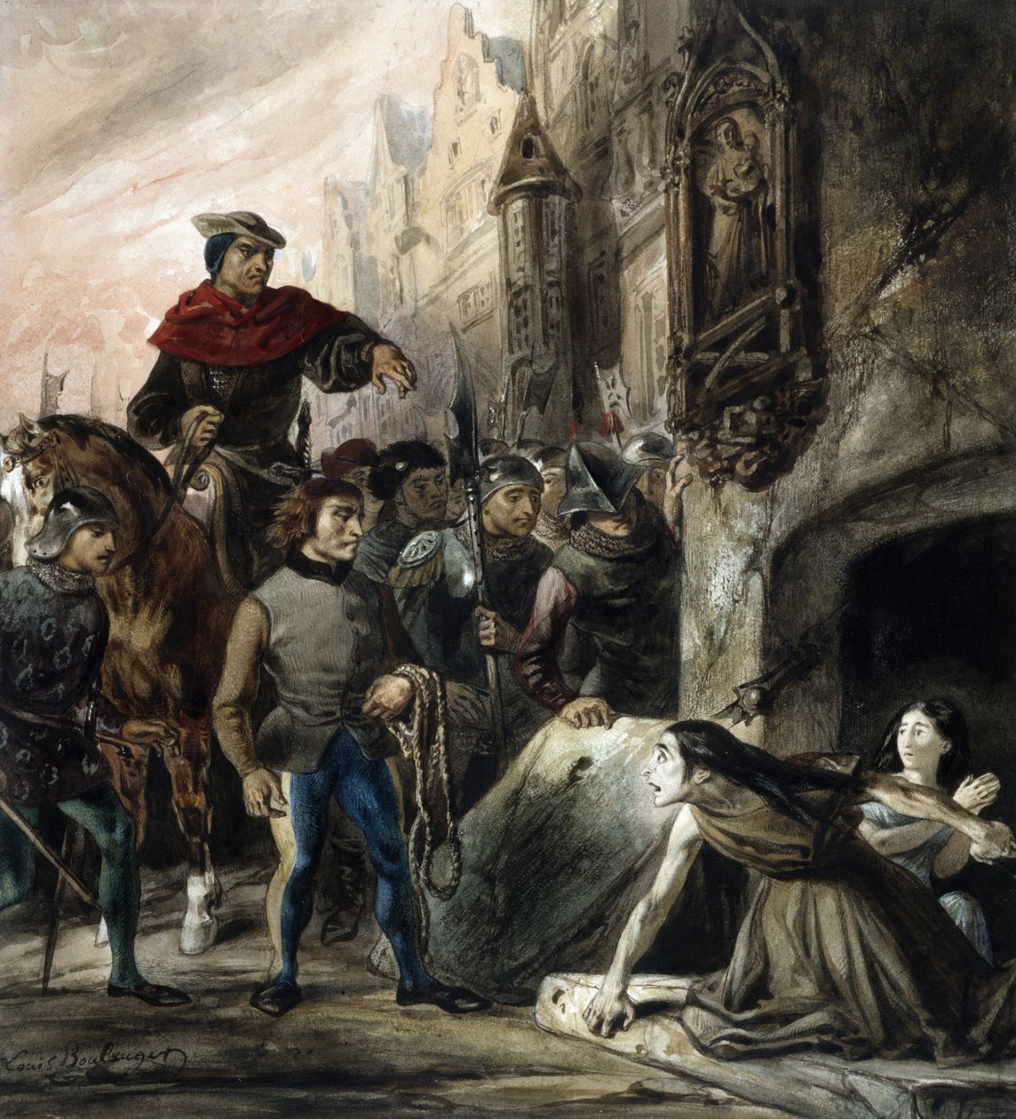 La Esmeralda försvaras av La Sachette. av Louis Boulanger