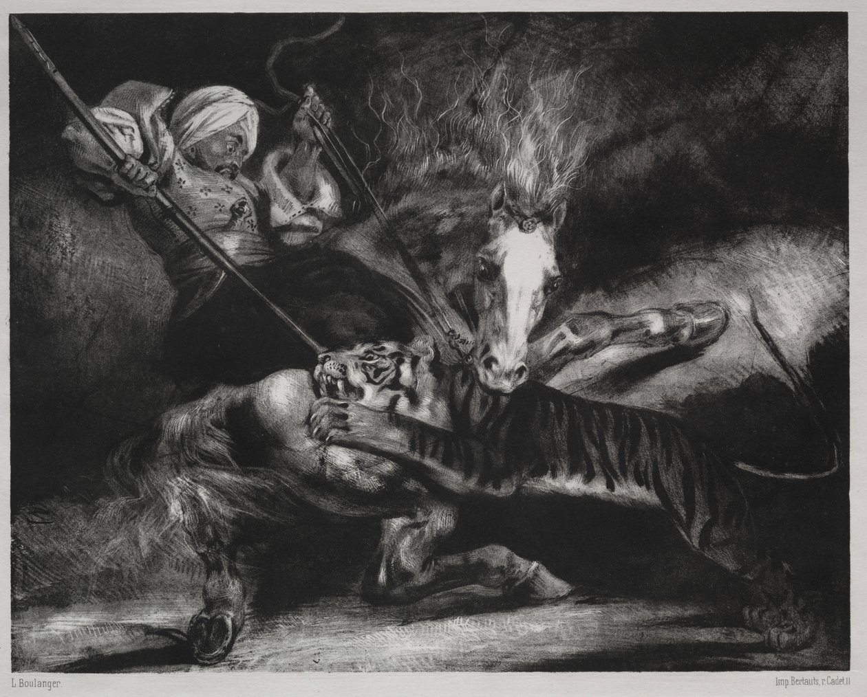 En attack av en tiger av Louis Candide Boulanger