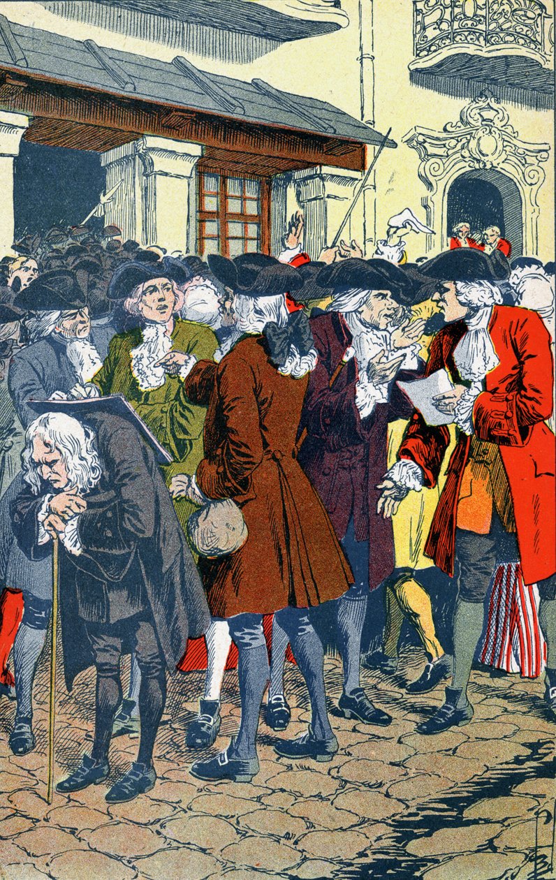 Folkmassa framför Law Bank av Louis Charles Bombled