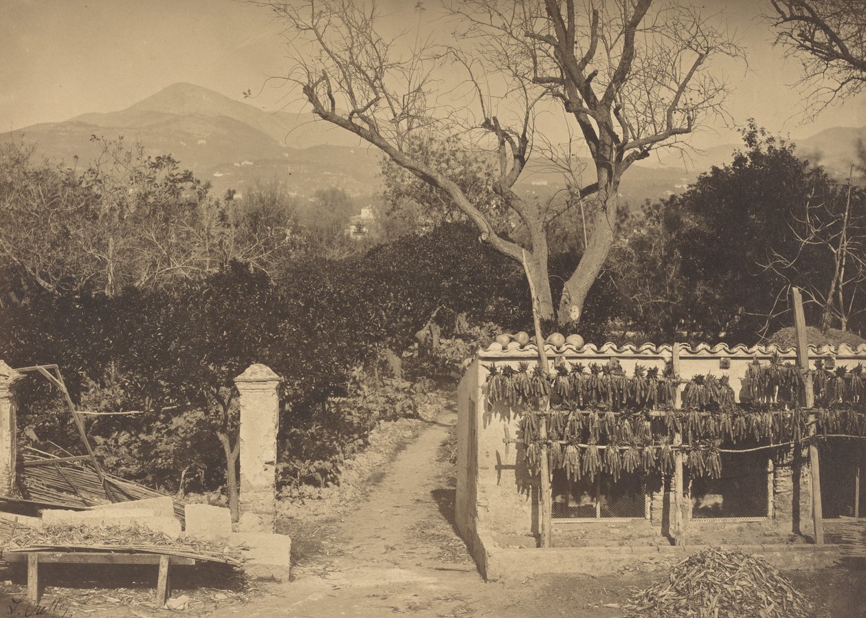 Jordbruksscen med berg, 1850-talet. av Louis Crette