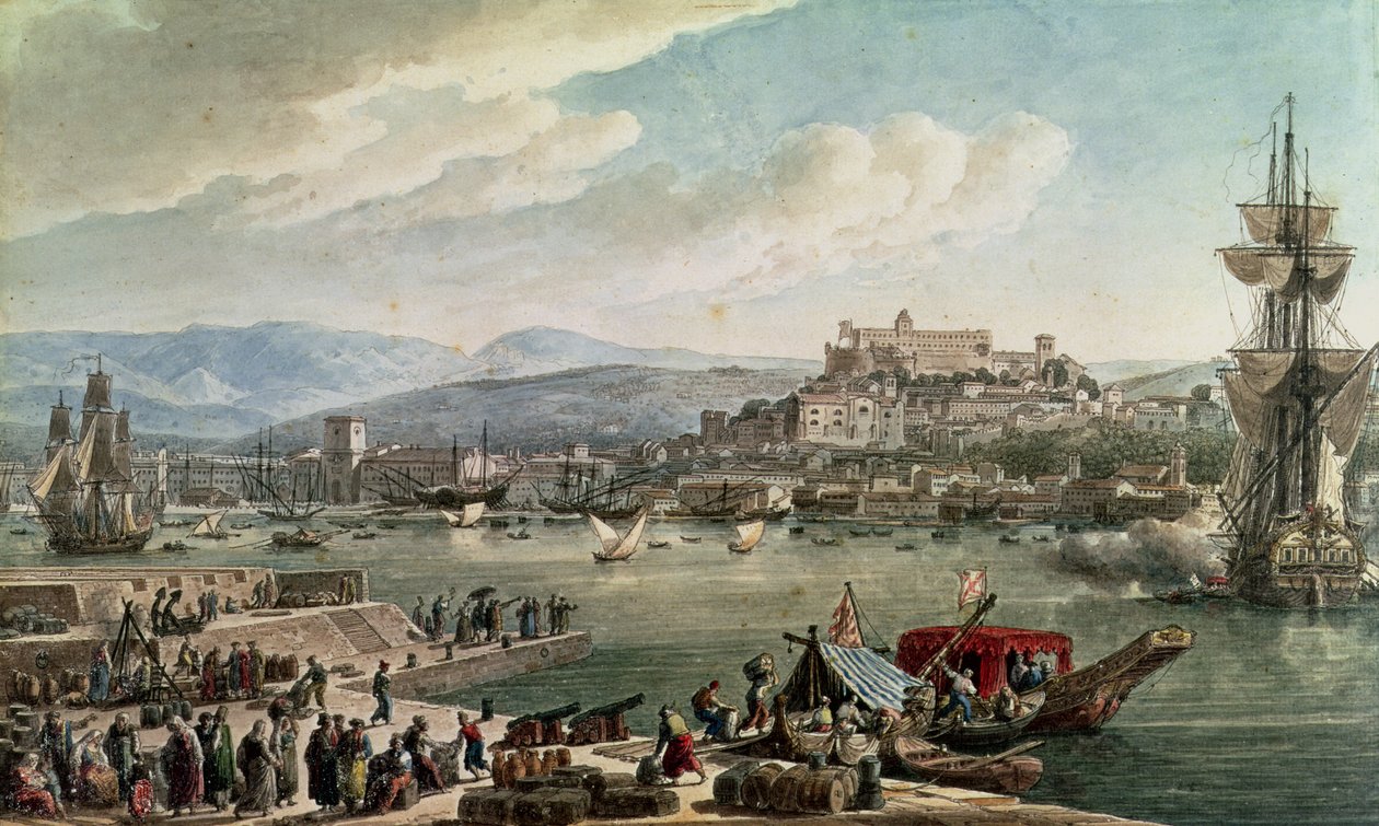 Triestes hamn, 1802 (affisch) av Louis Francois Cassas