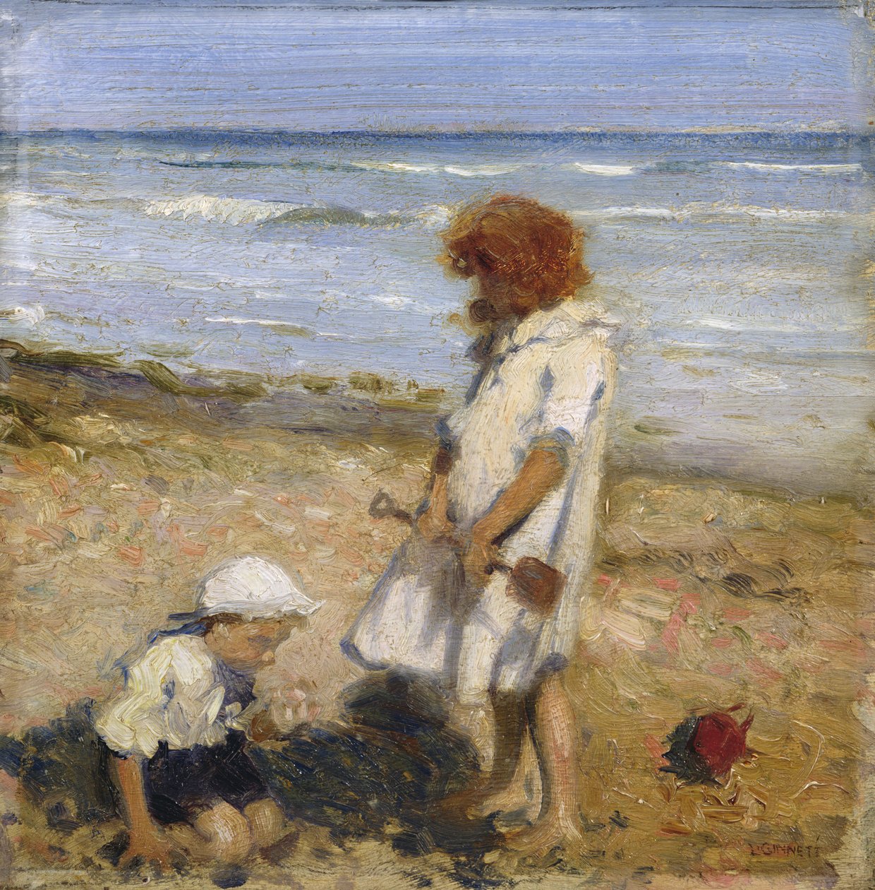 Playing on the Beach (olja på duk) av Louis Ginnett