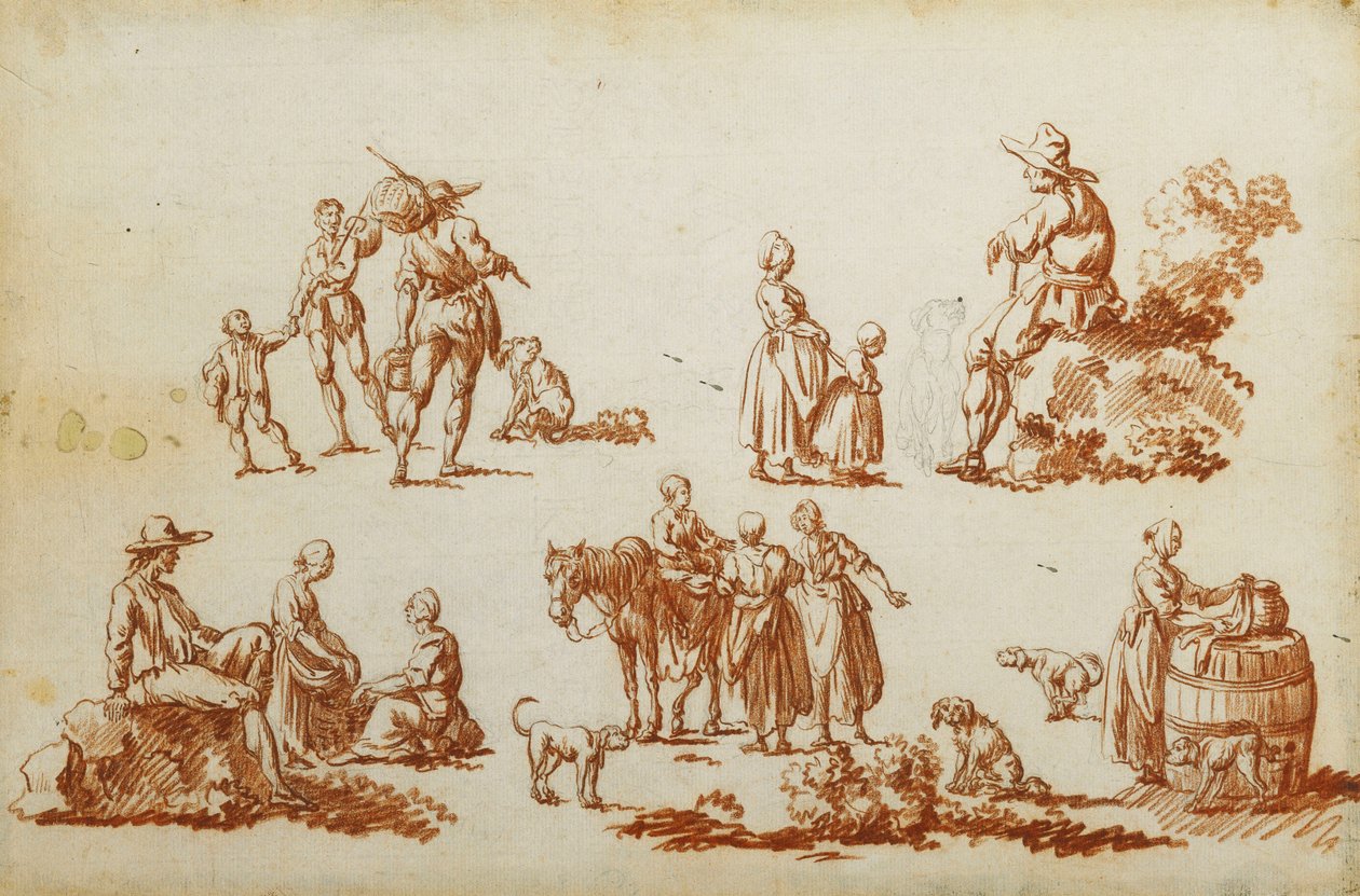 Studier av figurer och djur, av Francois Louis Joseph Watteau