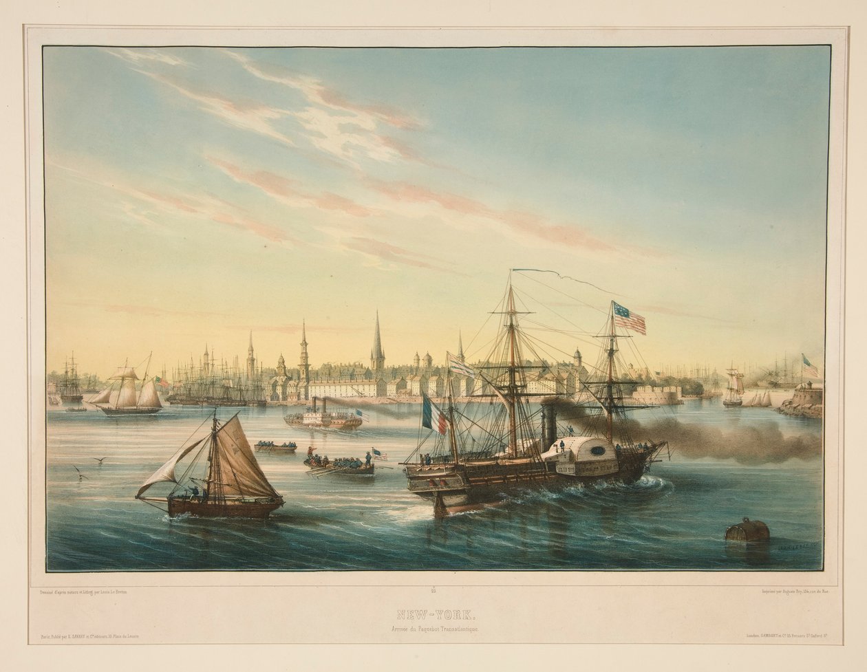 New York. Ankomst av den transatlantiska ångbåten. av Louis Le Breton