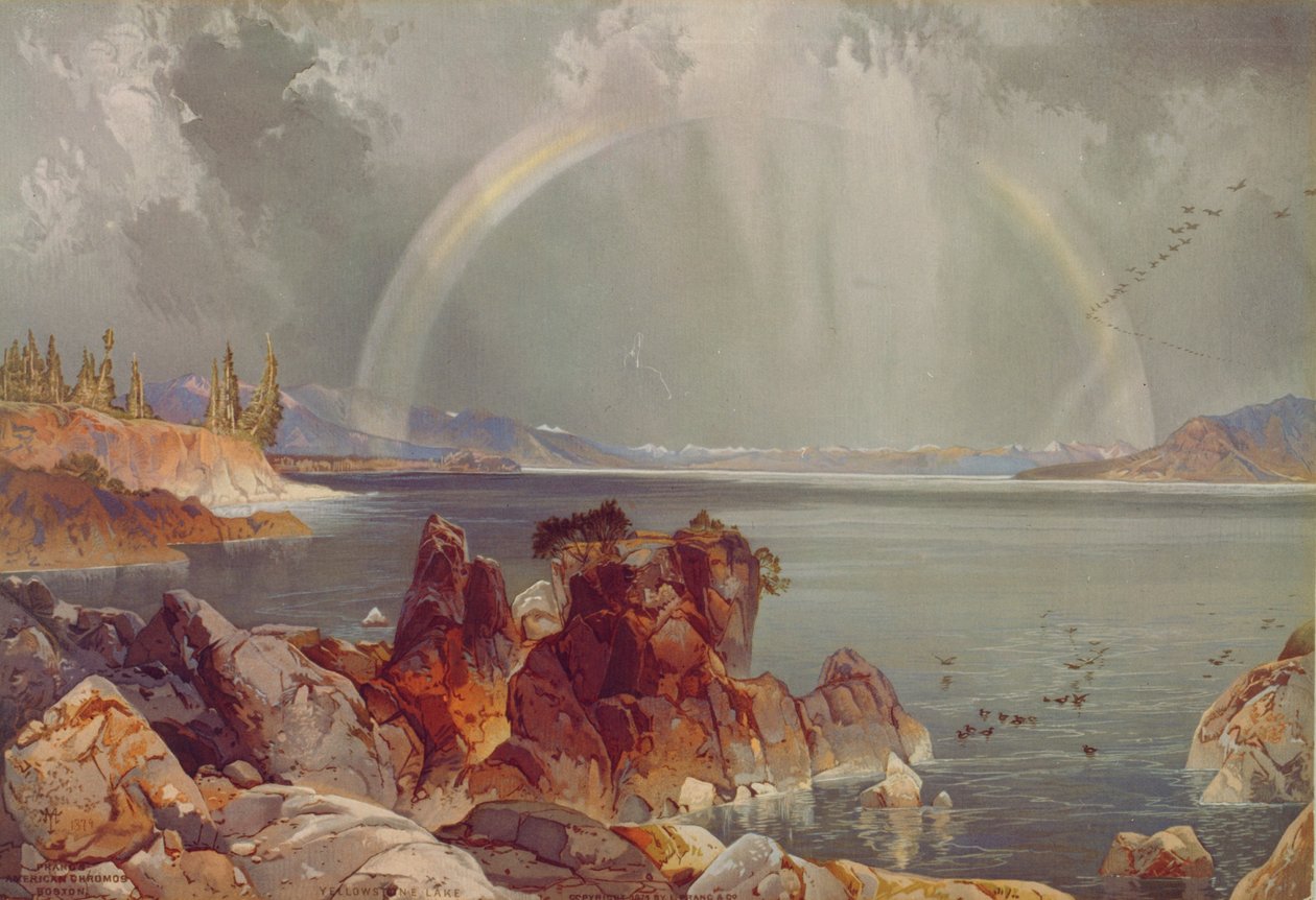 Yellowstone Lake, ca 1875 (kromolitografi) av Louis Prang