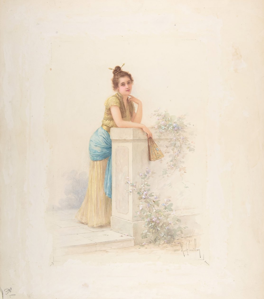 Dam med en fläkt, n.d.. av Louis Robert Cuvillon