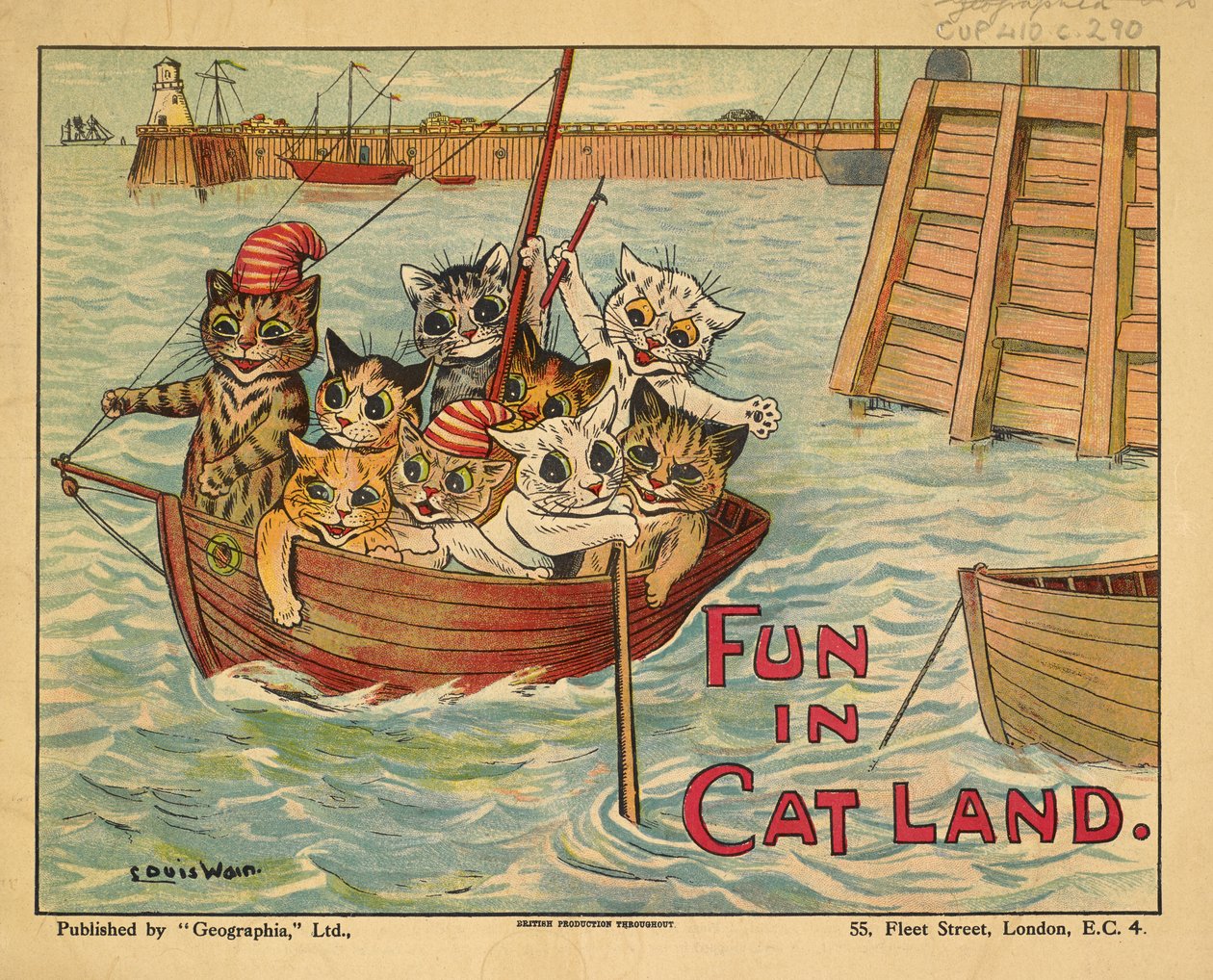 Katter i en båt. av Louis Wain