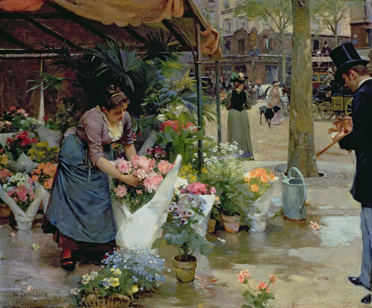 Blomstermarknad i Paris av Louis de Schryver