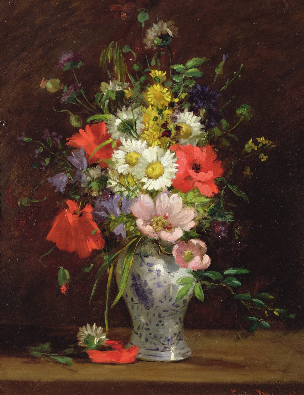 Stilleben med blommor i en vas, ca 1866 (panel) av Louise Darru
