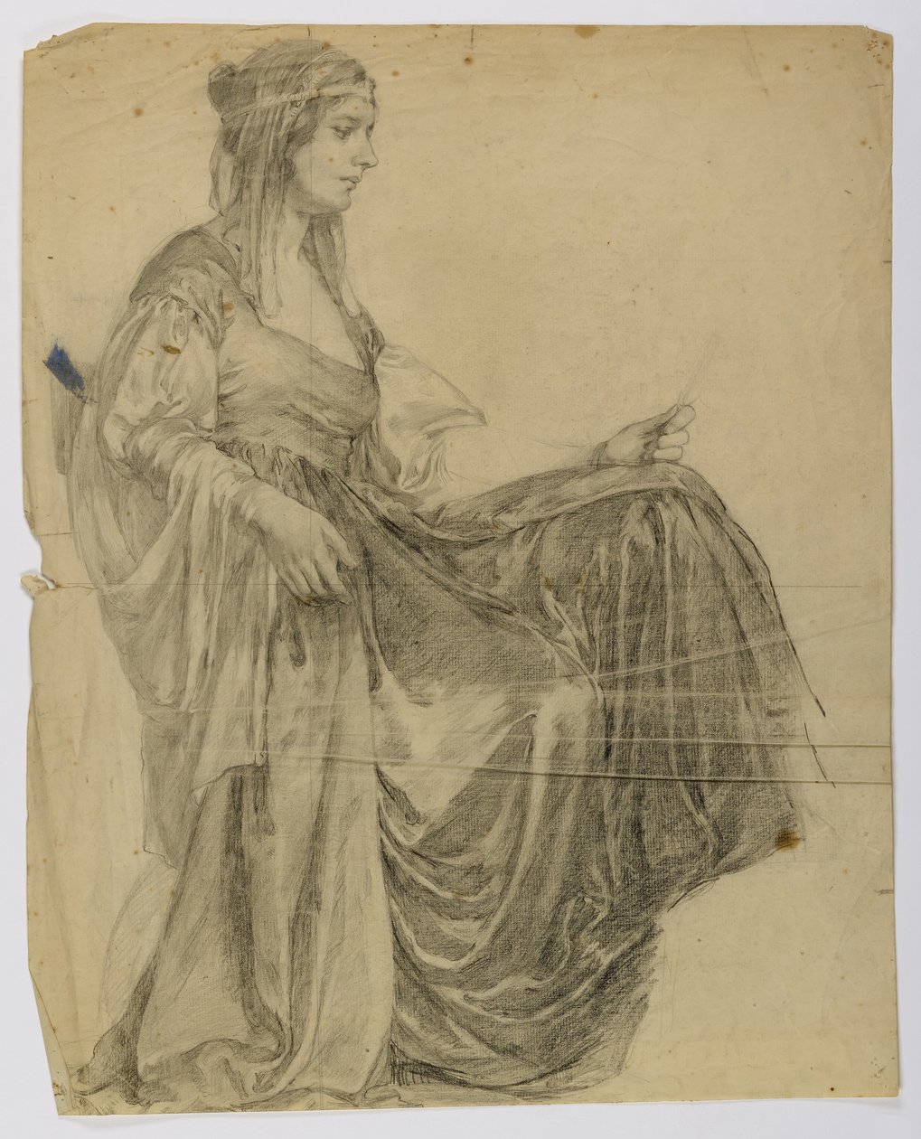 Utan titel (Sittande draperad kvinnofigur, profil) av Louise Cox