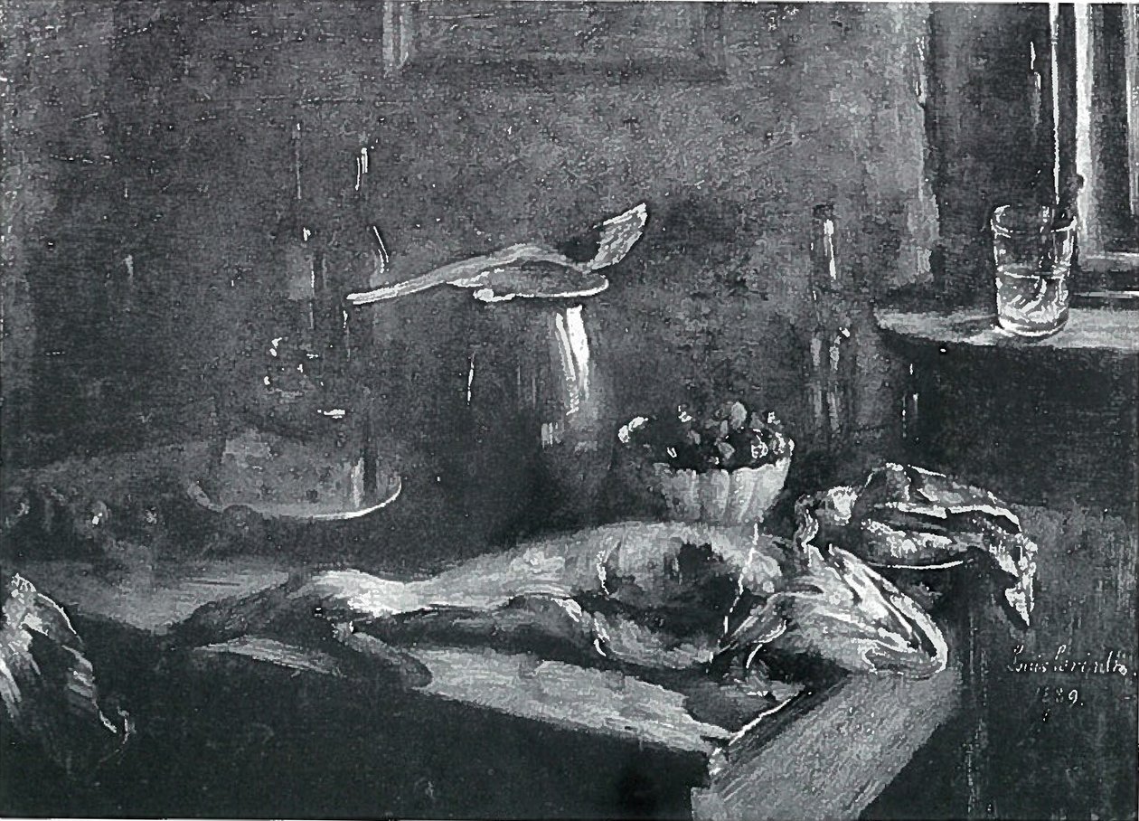  Kuchenstillleben, Schellfisch und Rindfleischn av Lovis Corinth