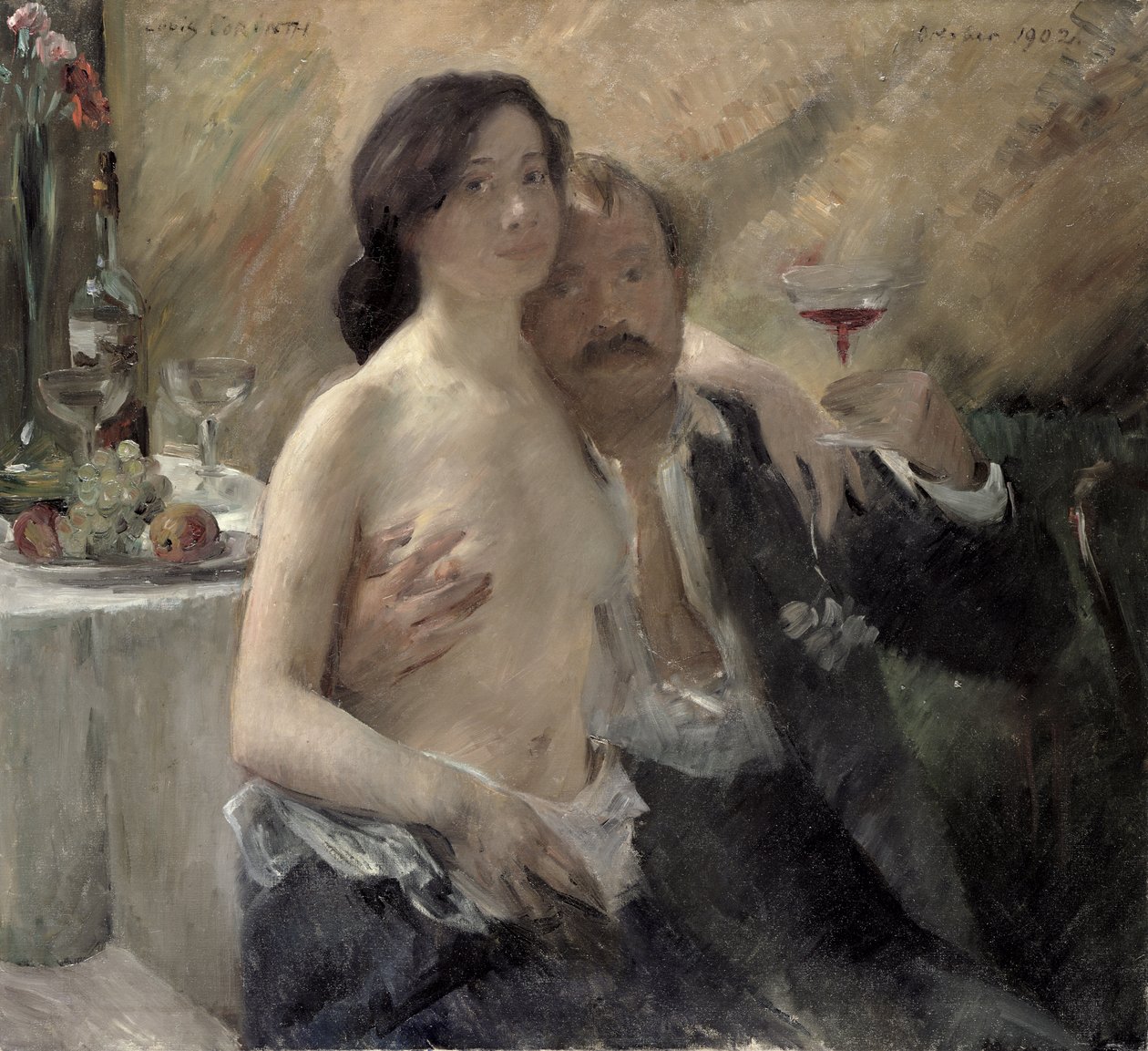 Självporträtt med sin fru och ett sektglas, 1902 av Lovis Corinth