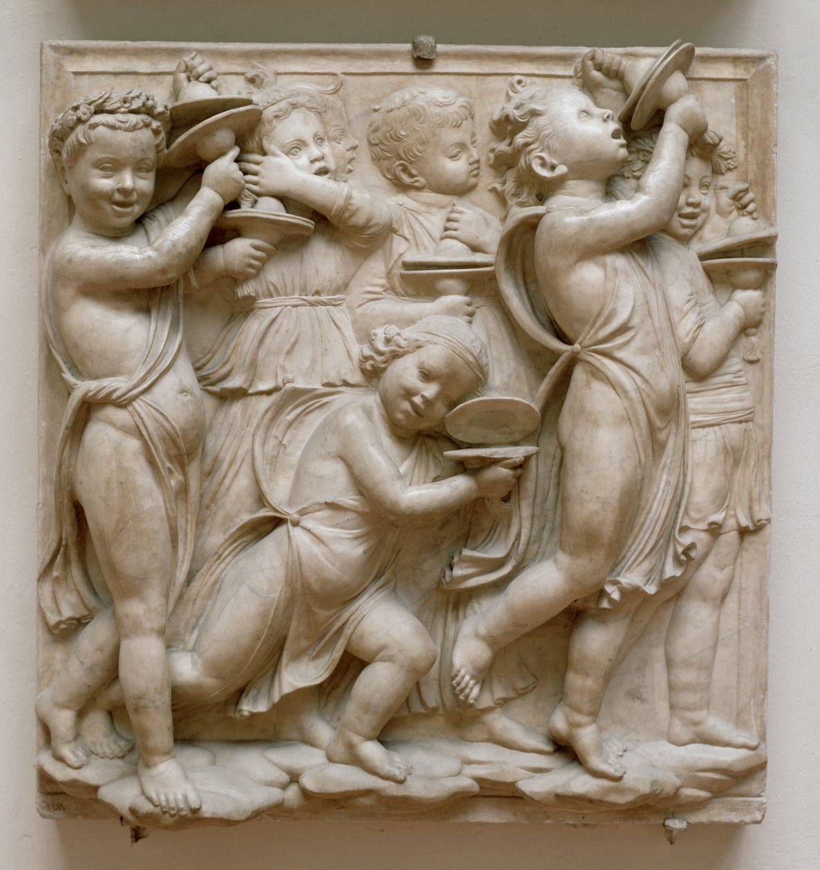 Putti som spelar cymbaler, detalj från Cantoria, ca 1432-38 (marmor) av Luca Della Robbia