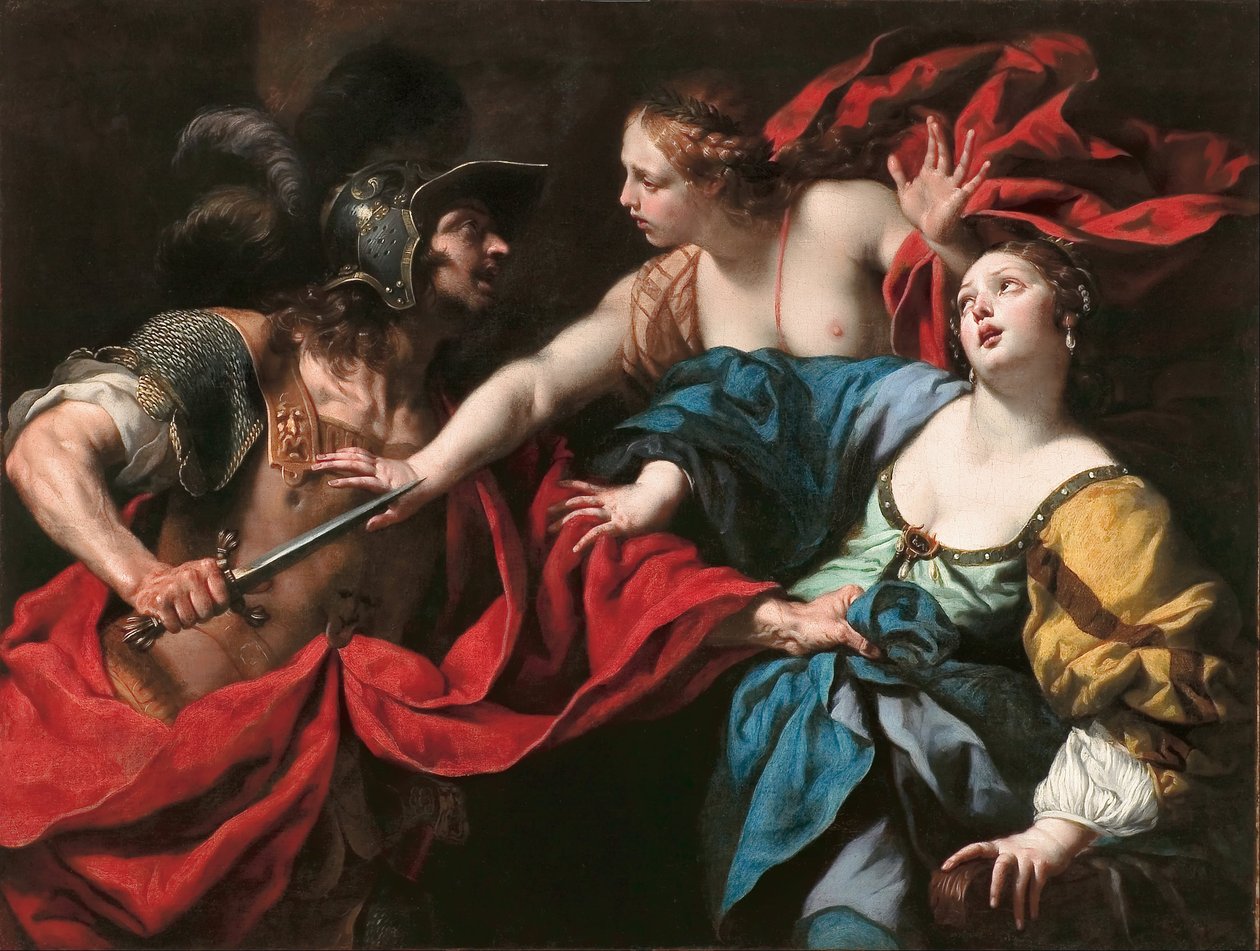 Venus preventing her son Aeneas from killing Helen of Troy av Luca Ferrari