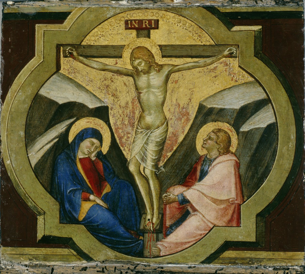 Kristus på korset med de heliga Maria och Johannes, ca 1370 (tempera på poppelträ) av Luca di Tommè