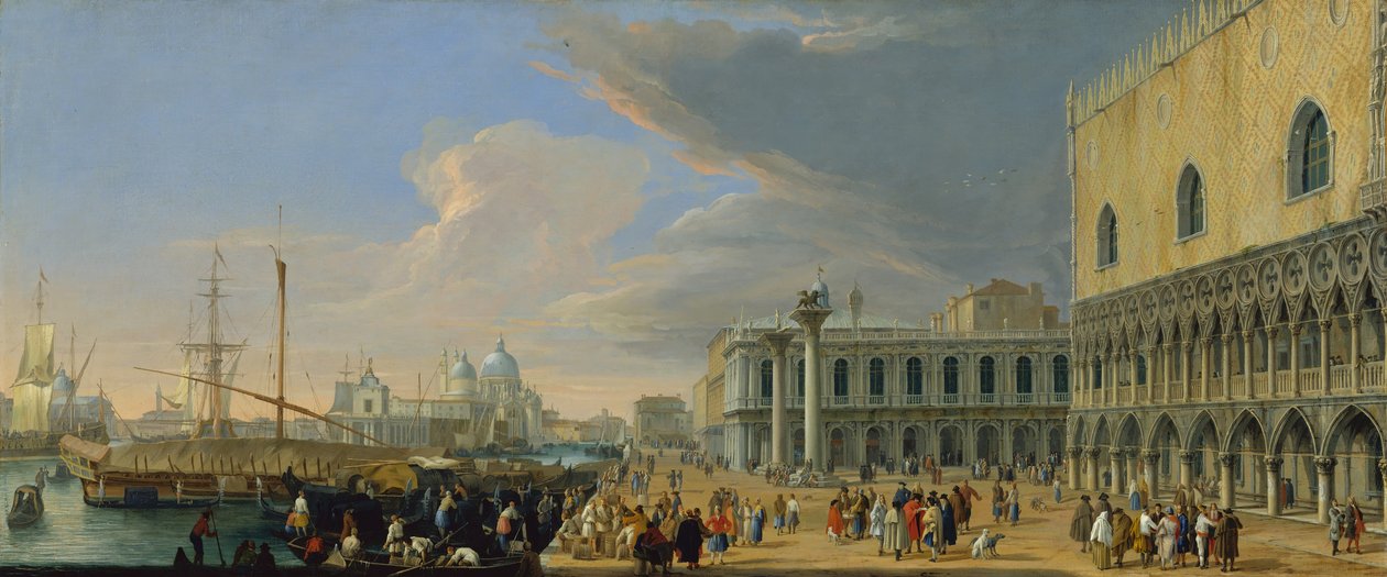 Molo, Venedig, tittar västerut, ca. 1709. av Luca Carlevarijs