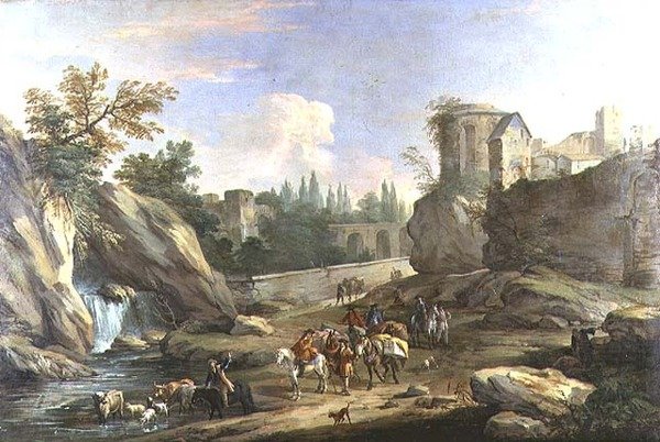 Resenärer i Campagna av Luca Carlevaris