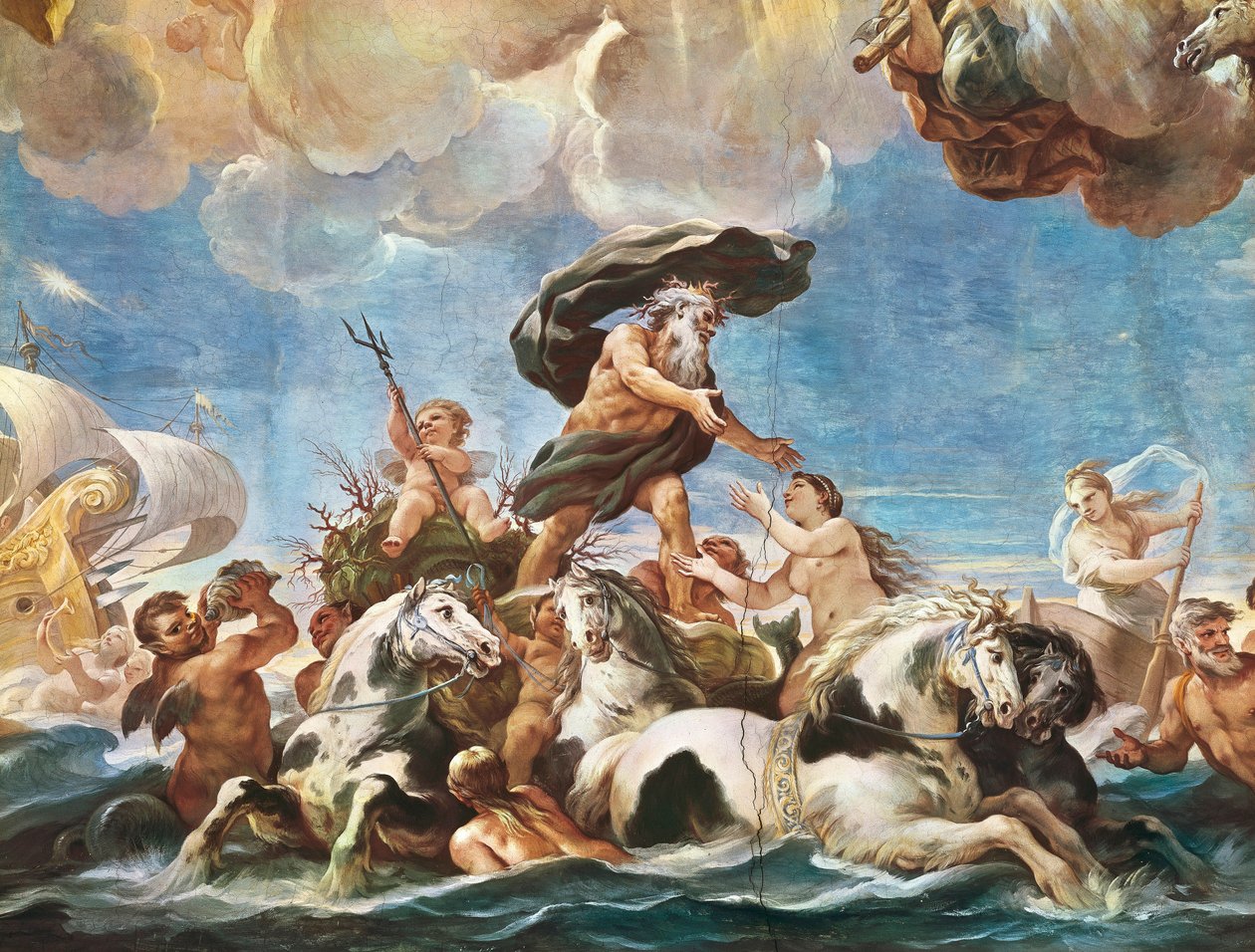 Neptunus, detalj (fresk) av Luca Giordano