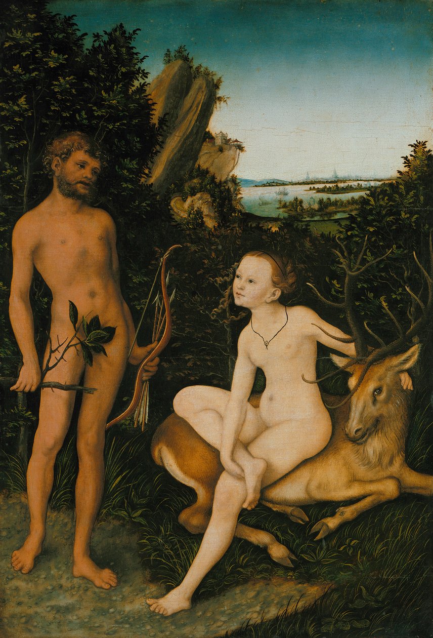 Apollo och Diana i ett skogbevuxet landskap av Lucas Cranach the Elder