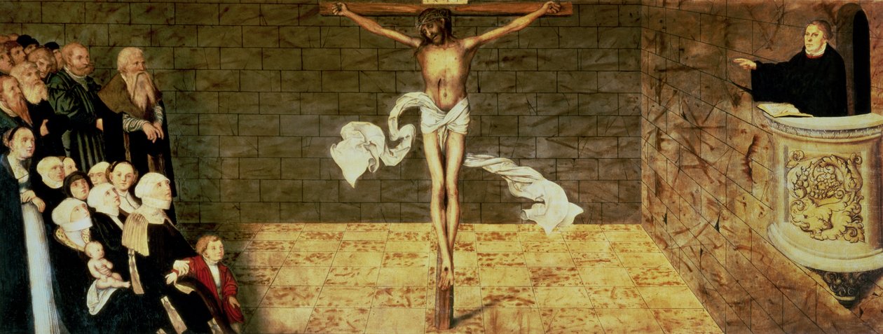 Martin Luthers prædiken, detalje fra en triptykon, 1547 (detalje af 51406) sverige av Lucas Cranach the Elder