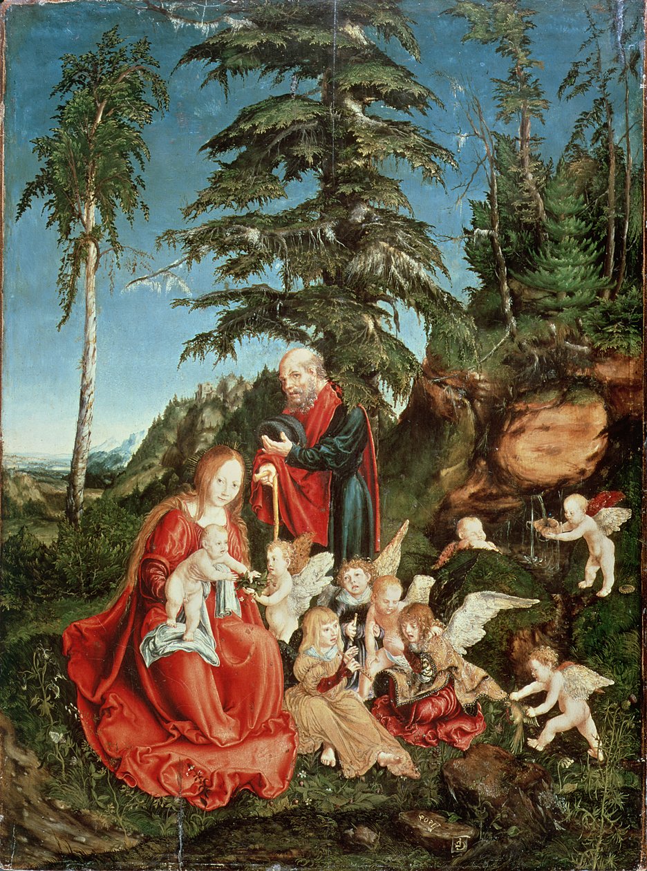 Pumzika kwenye Ndege kuelekea Misri, 1504 swed av Lucas Cranach the Elder