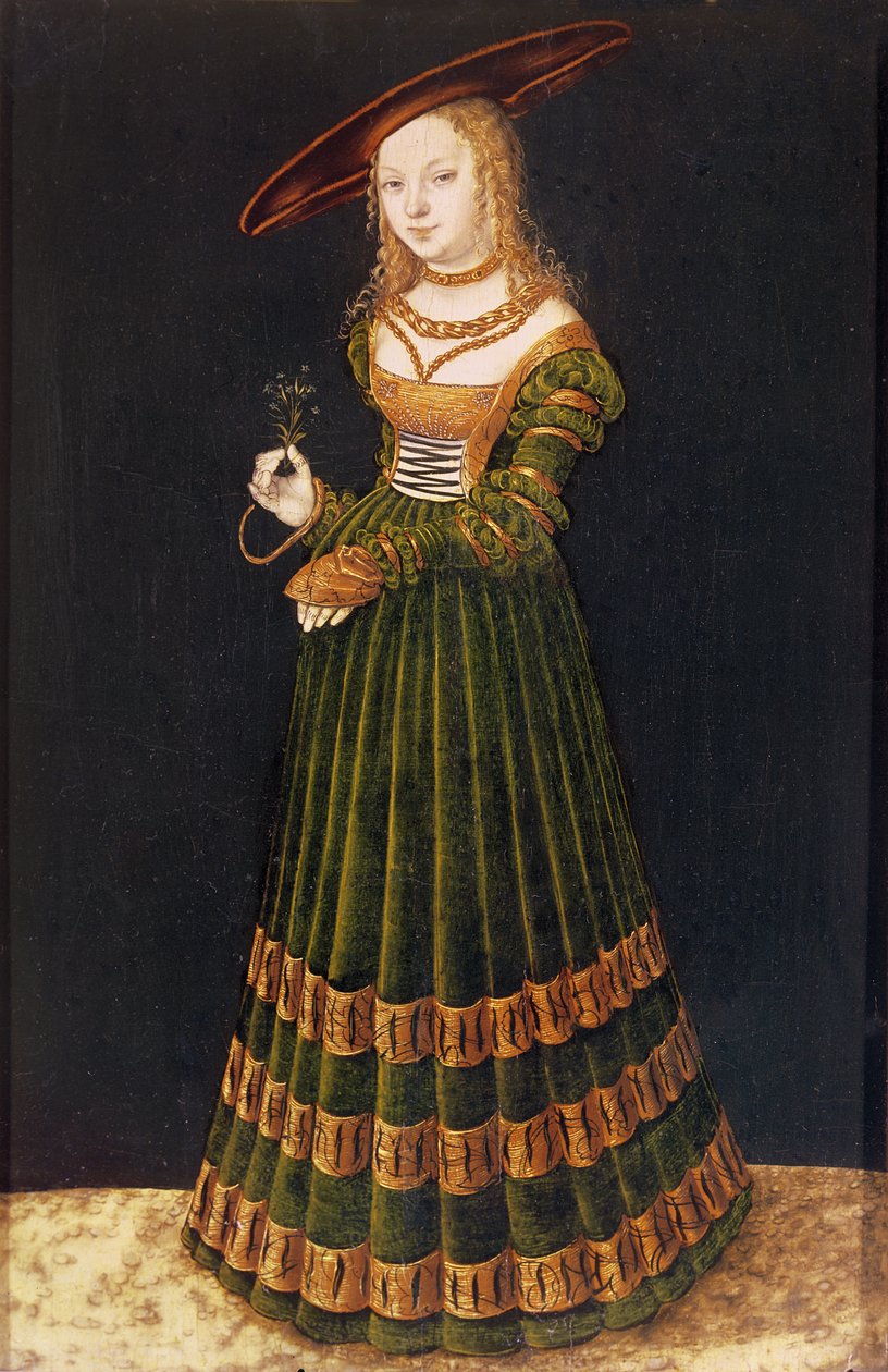 Ung flicka som håller blommor, 1526 av Lucas Cranach the Elder