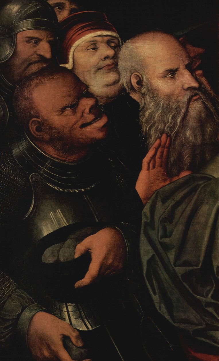 Kristus och den äktenskapsbrottsdetaljer av Lucas Cranach the Younger