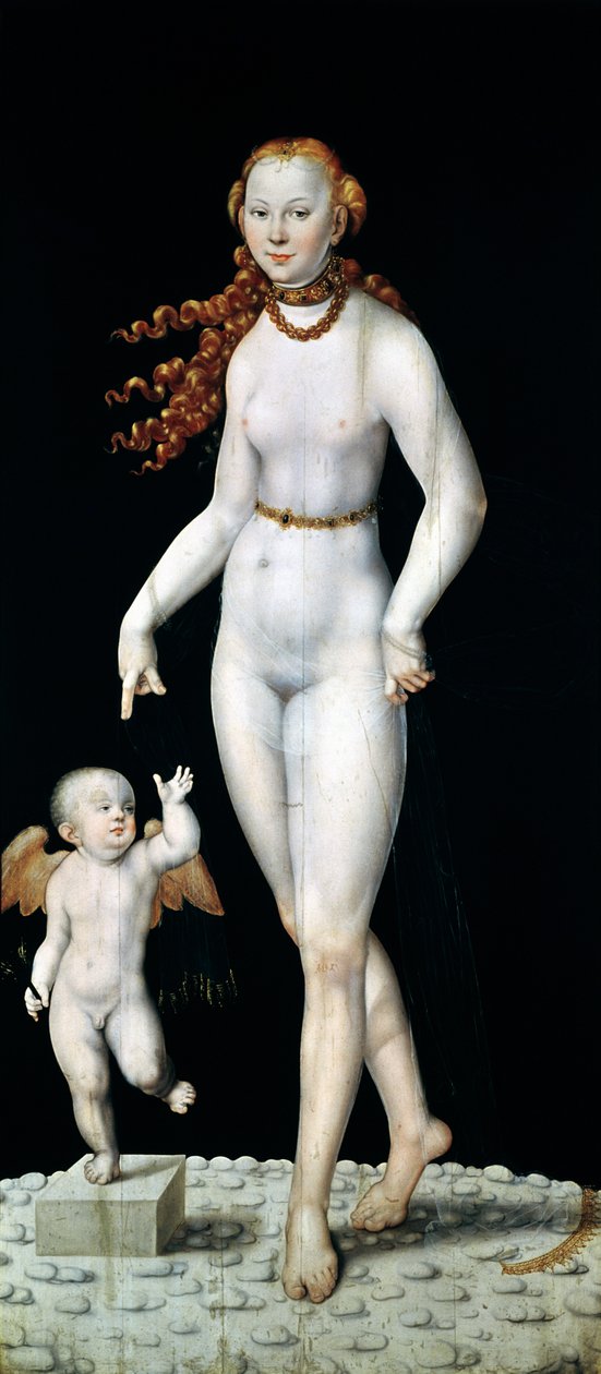 Venus och Amor av Lucas Cranach the Younger