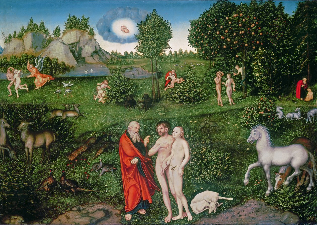 Adam och Eva i Edens lustgård, 1530 av Lucas Cranach the Elder