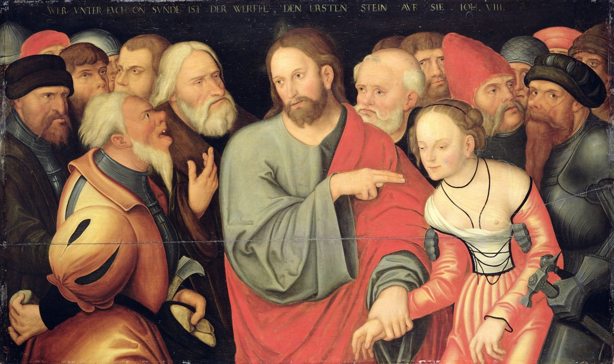 Christ and the Adulteress  av Lucas the Younger studio of Cranach