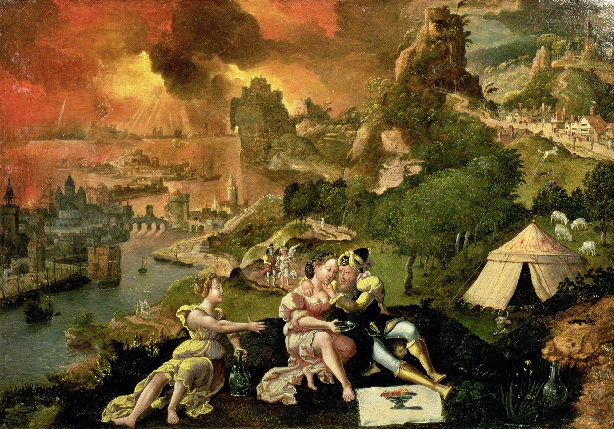 Lot och hans döttrar (panel) av Lucas van Gassel