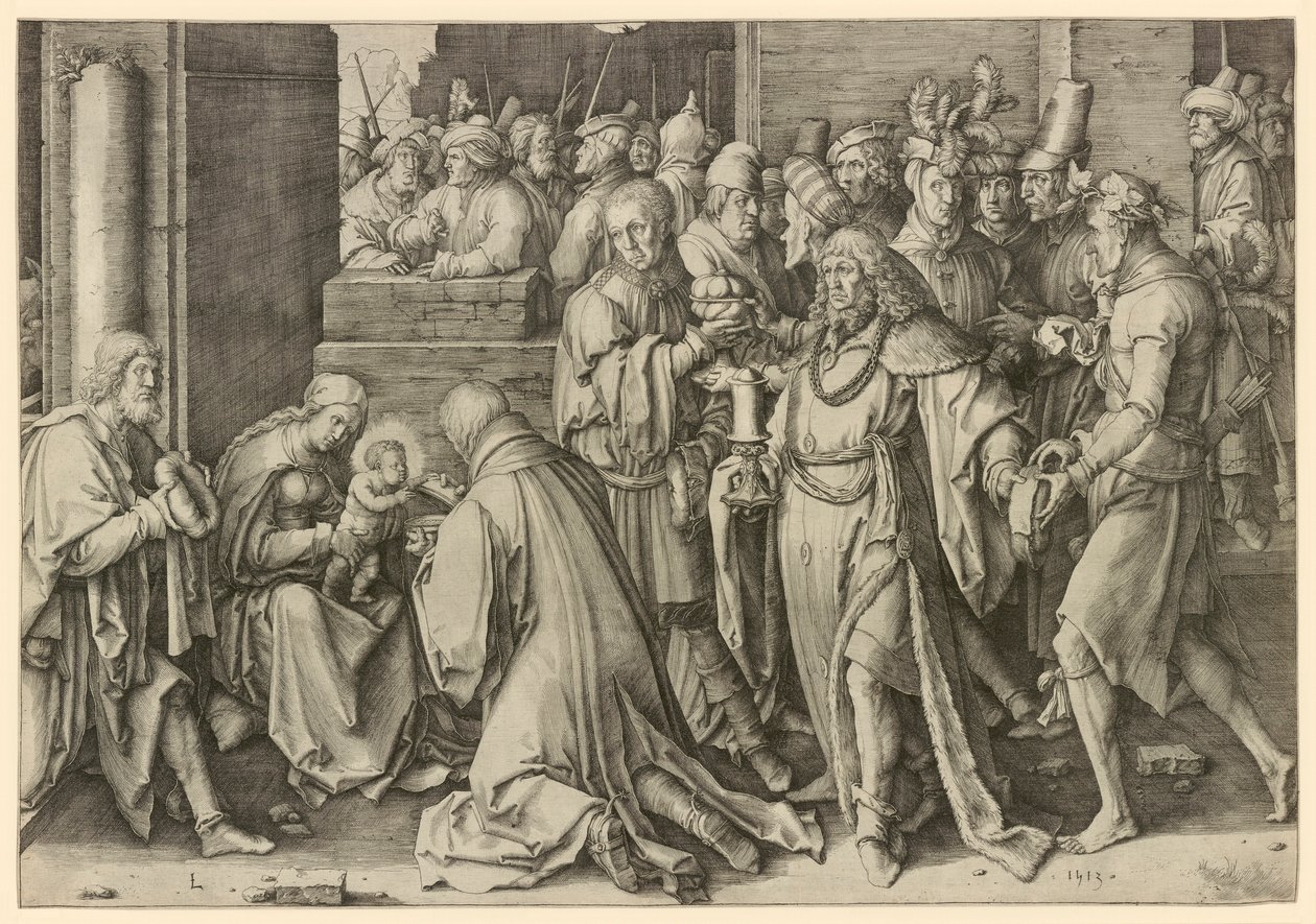 Tillbedjan av Magi av Lucas van Leyden