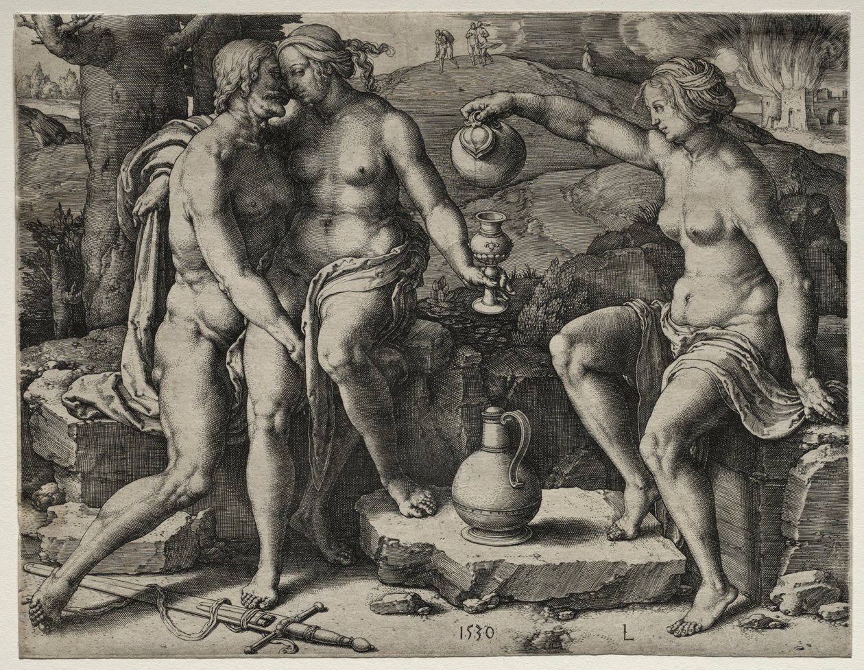 Lot och hans döttrar, 1530. av Lucas van Leyden