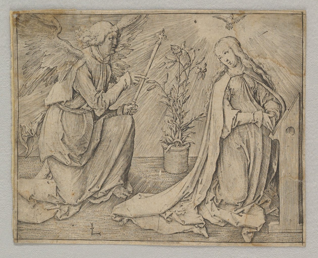 Bebådelsen, ca. 1516. av Lucas van Leyden