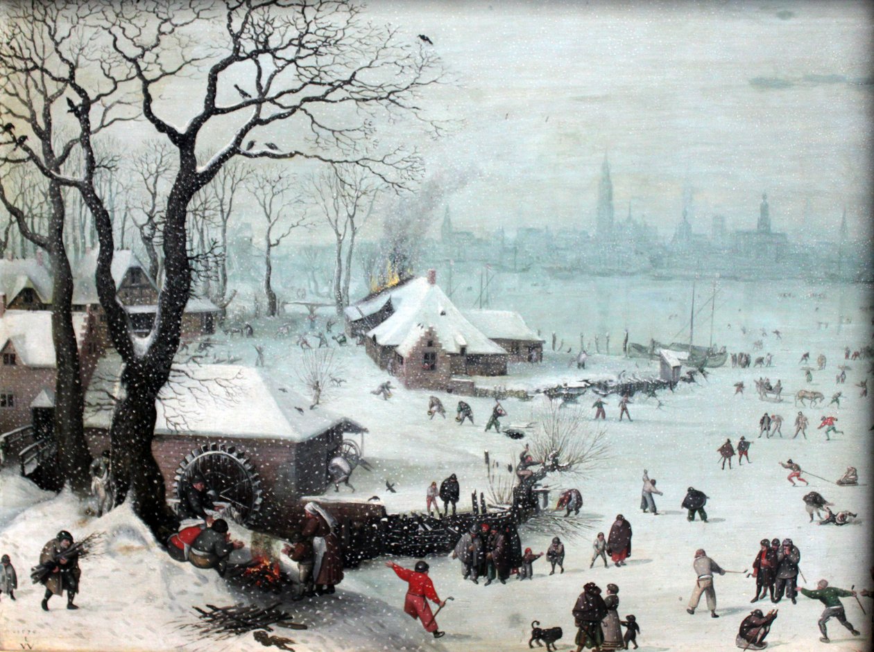 Vinterlandskap nära Antwerpen med snöfall av Lucas van Valckenborch