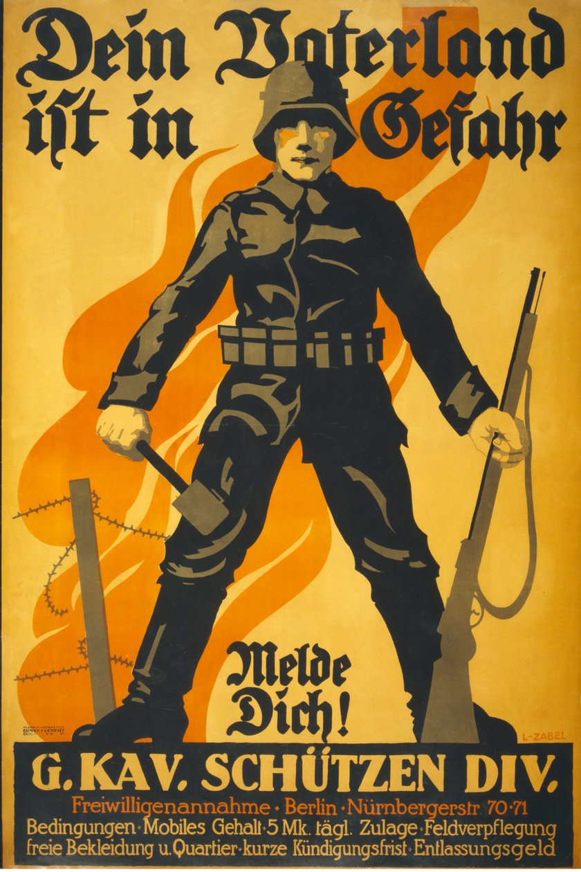 Ditt land är i fara, hör av dig!, pub. 1918 av Lucian Zabel