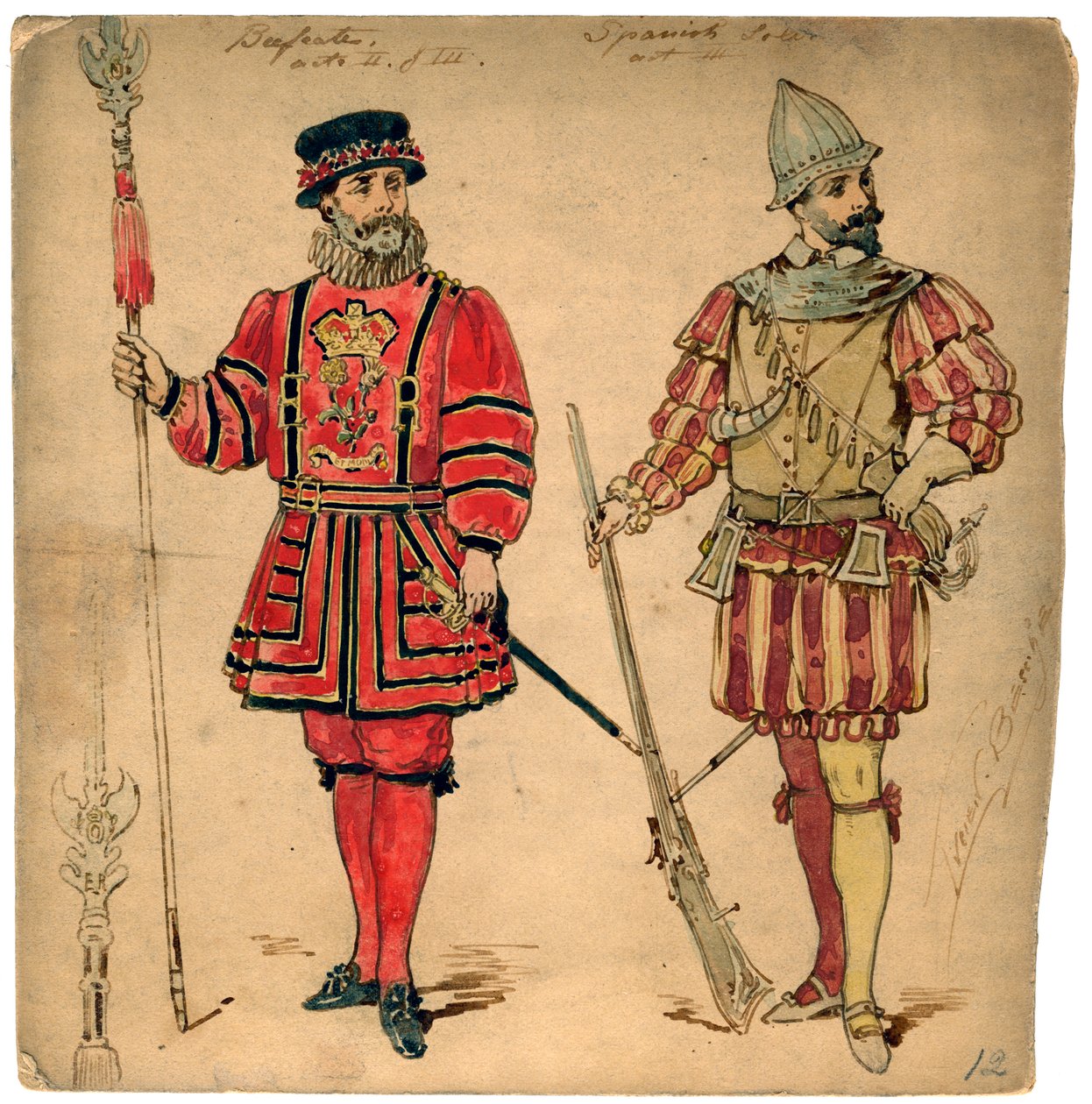 Beefeater och spansk soldat, 1800-talet. av Lucien Besche