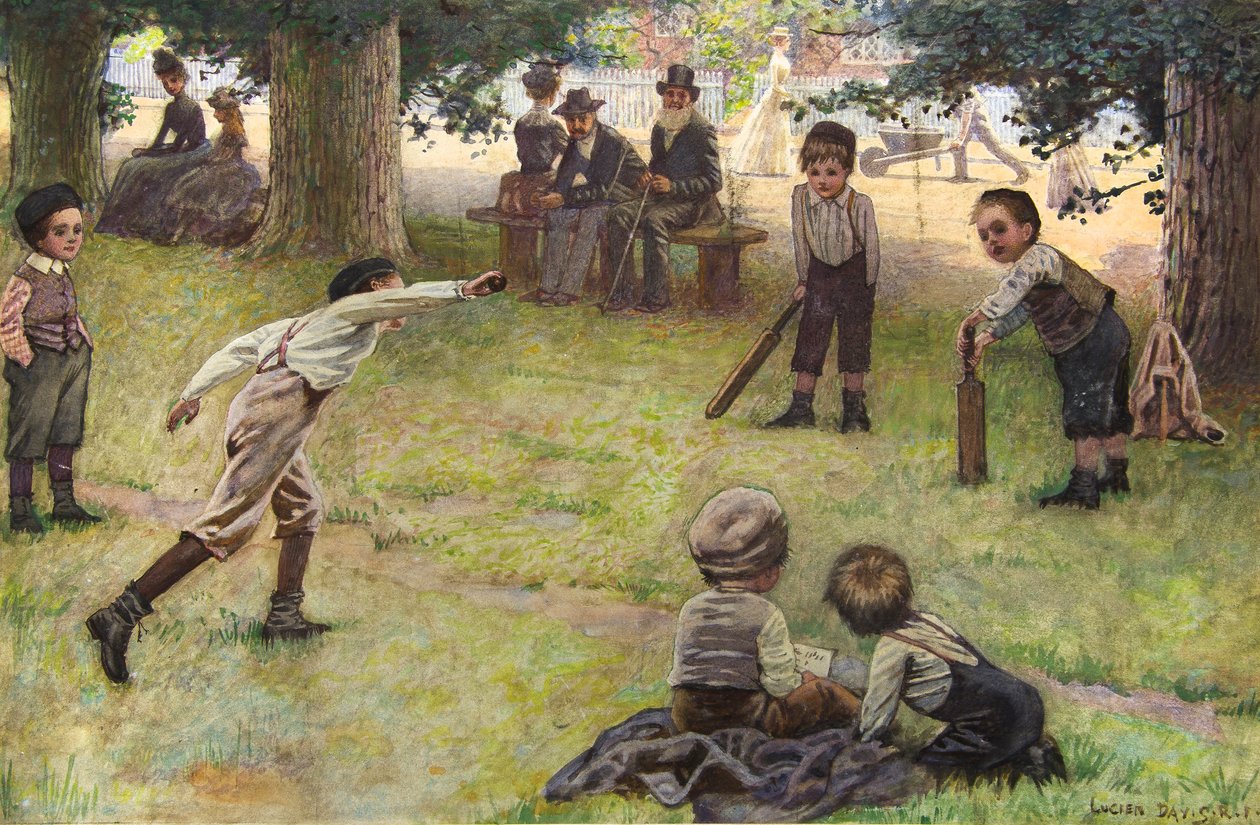Pojkar som spelar cricket (akvarell) av Lucien Davis