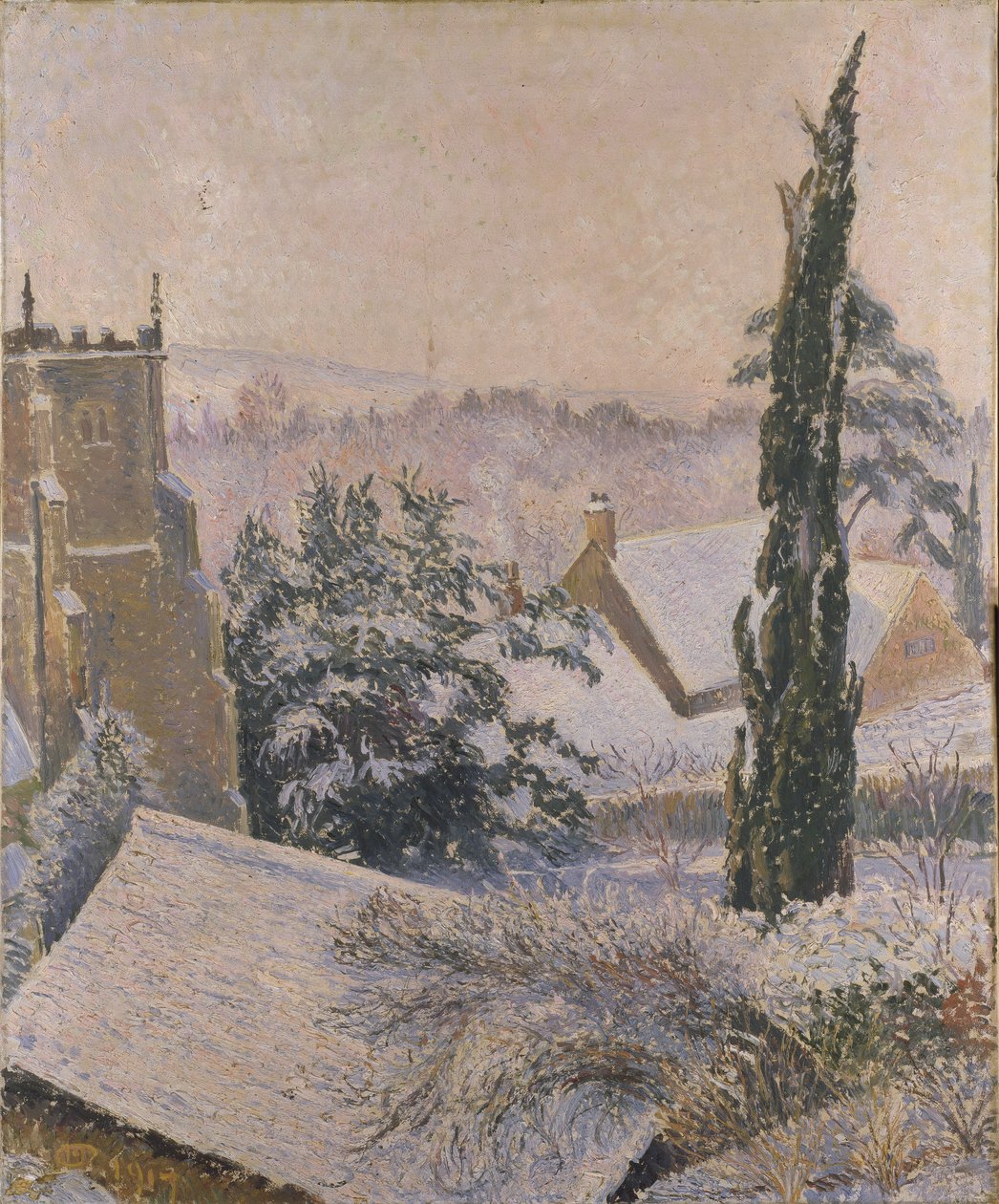 East Knoyle Church: Snow, 1917 av Lucien Pissarro