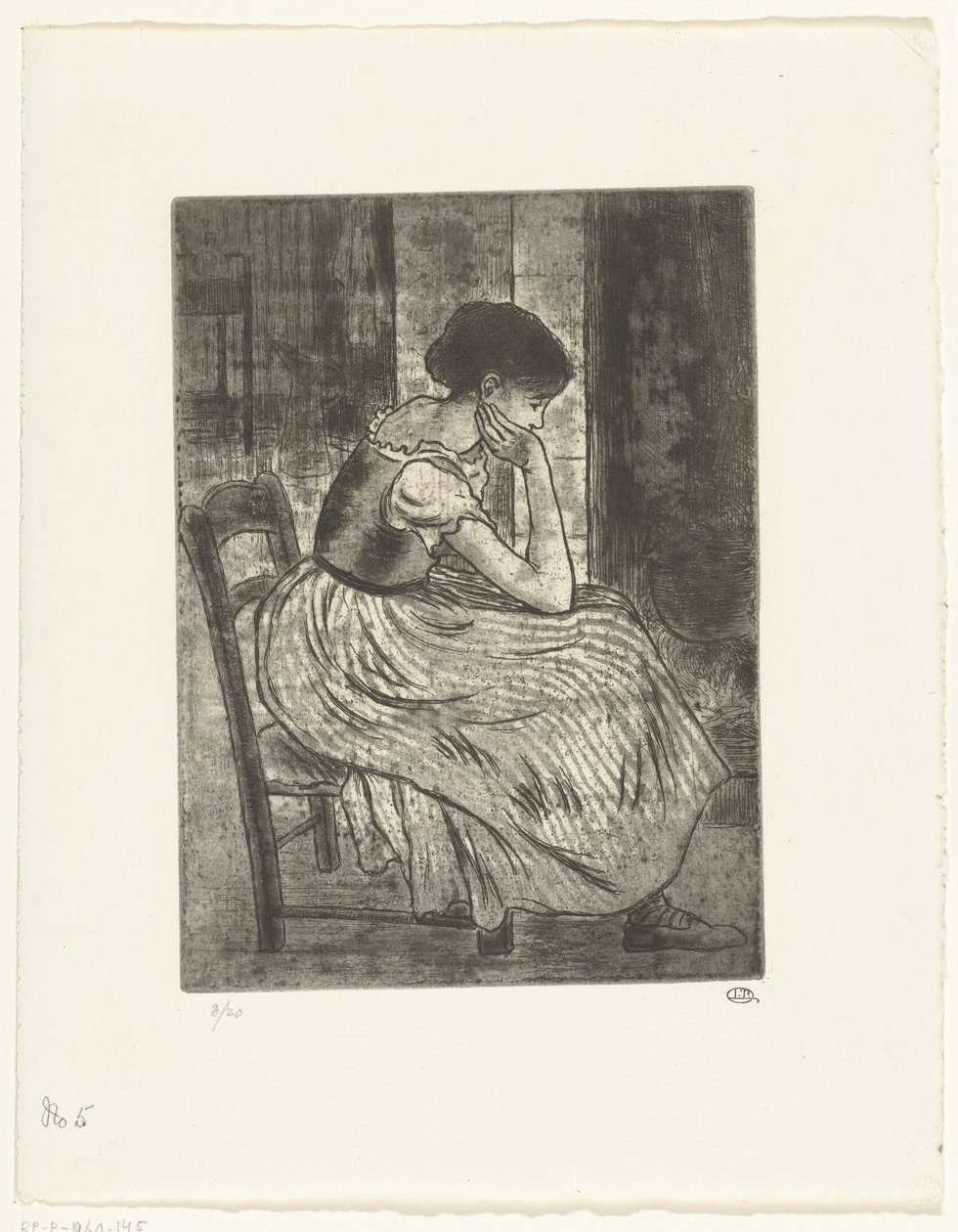 Ung kvinna sitter vid en eld av Lucien Pissarro