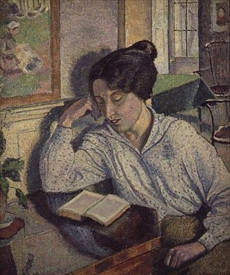 Porträtt av Gladys Chivers läsning av Lucien Pissarro