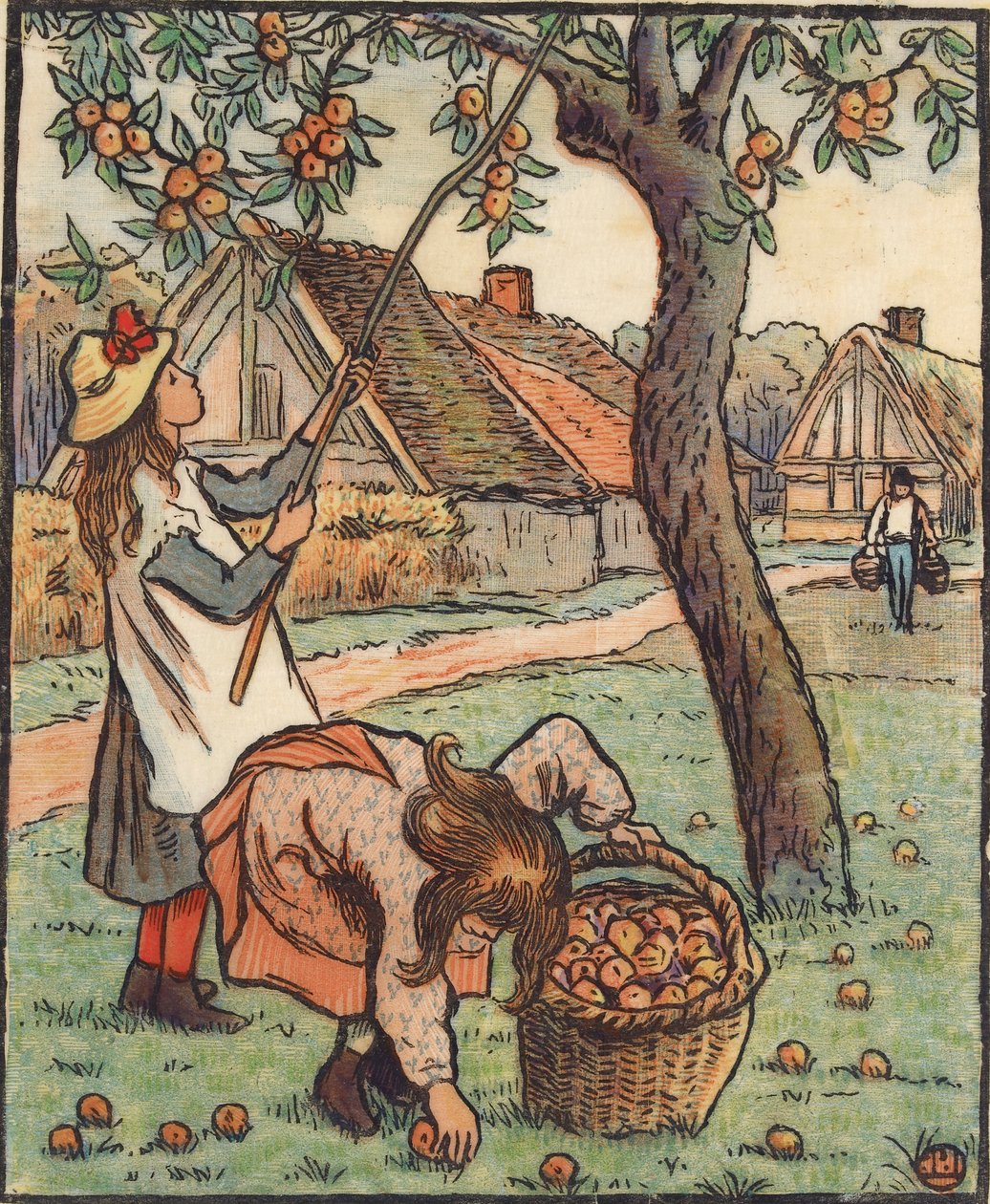 Äppelskörden, 1889 av Lucien Pissarro