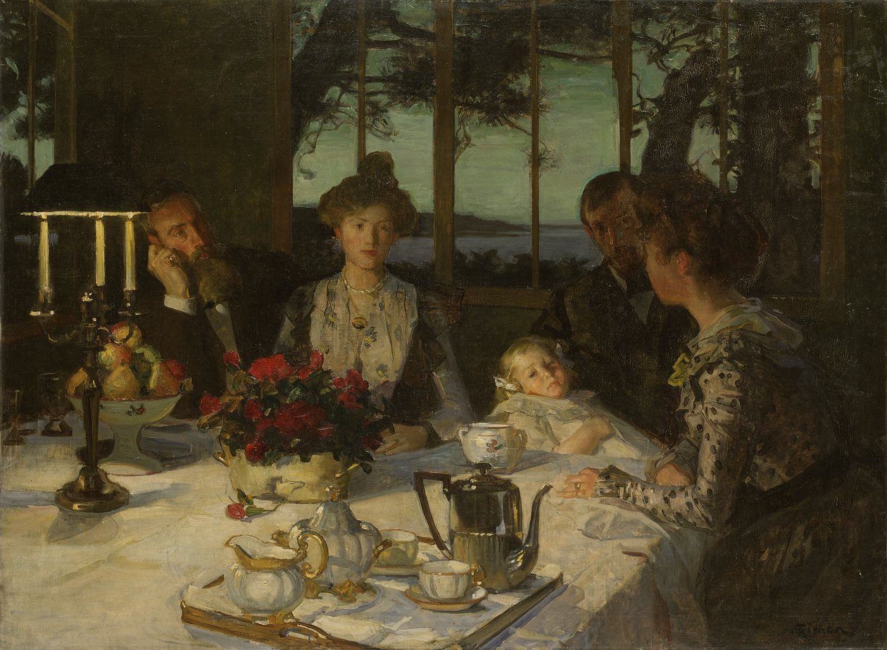 Pratar i skymningen. av Lucien Simon