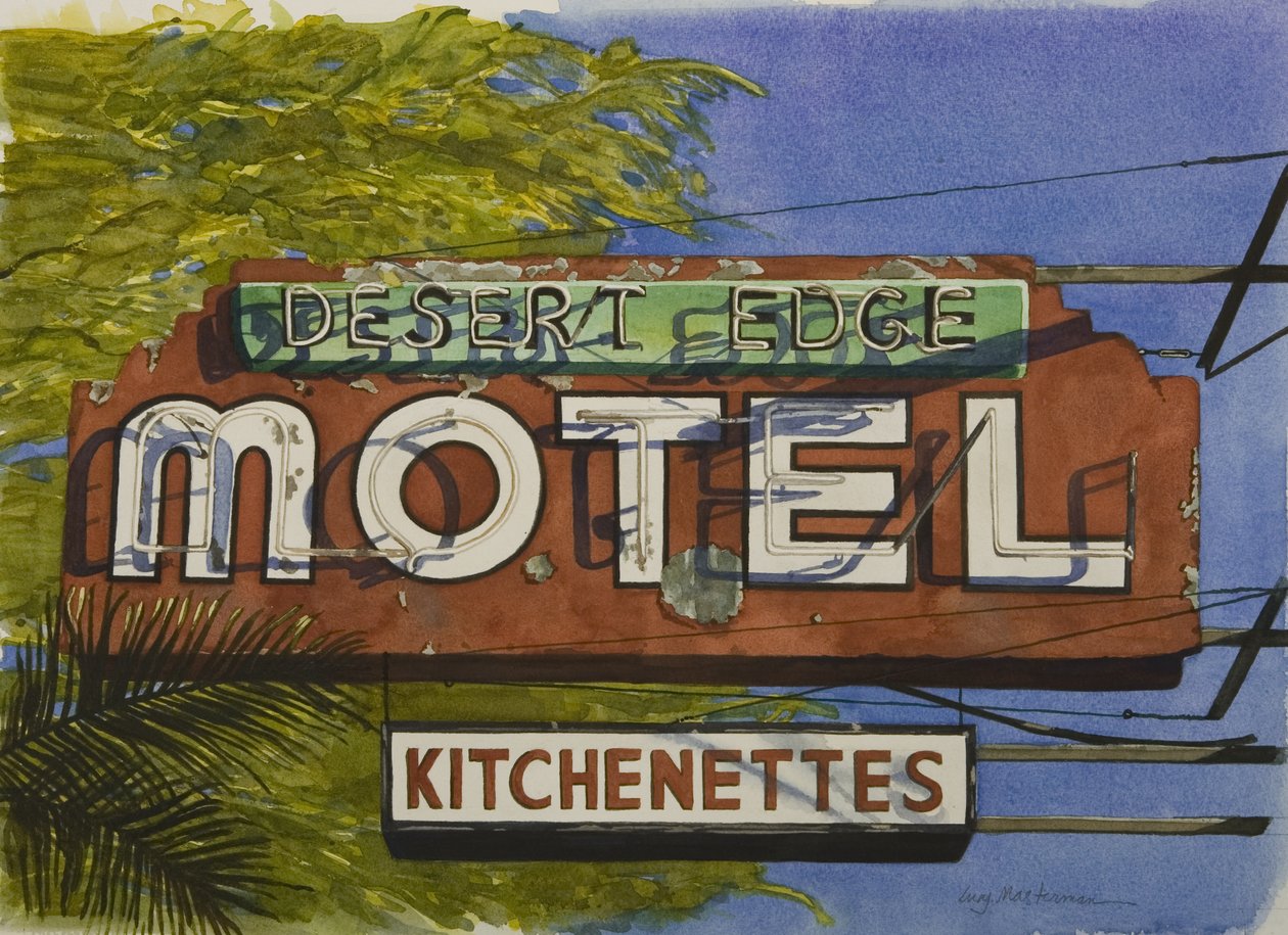 Desert Edge Motel, 2006 (wc på papper) av Lucy Masterman