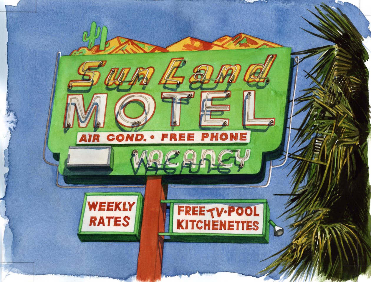 The Sun Land, Miracle Mile, 2004 (wc på papper) av Lucy Masterman