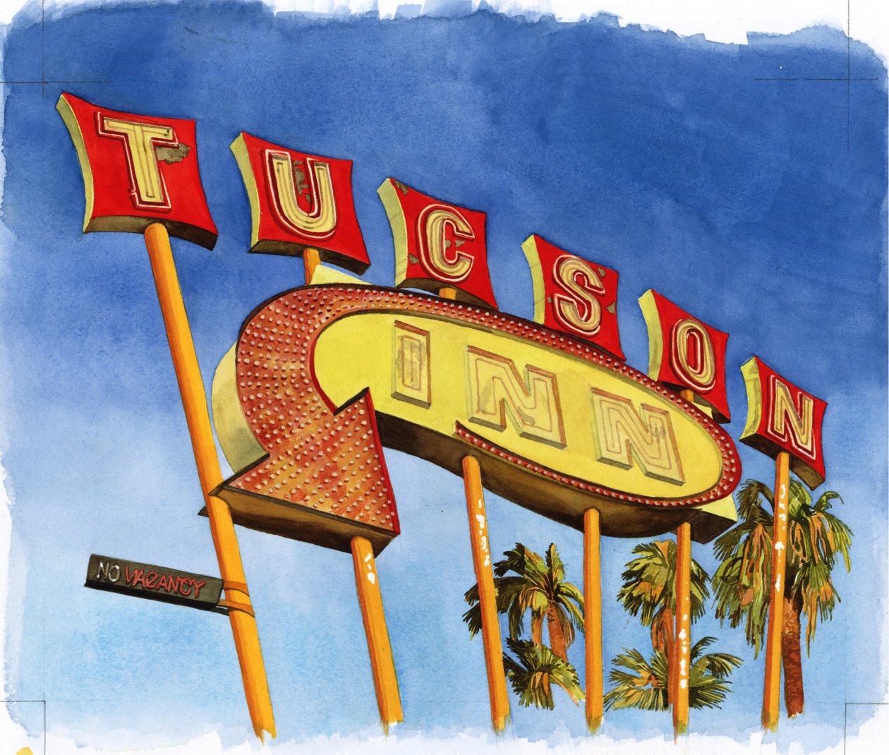 Tucson Inn, 2004 (wc på papper) av Lucy Masterman