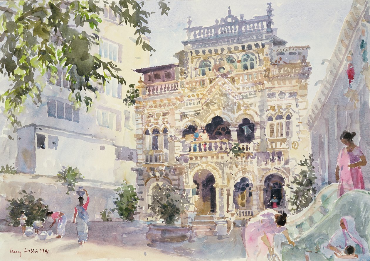 House on the Hill, Bombay, 1991 (wc på papper) av Lucy Willis